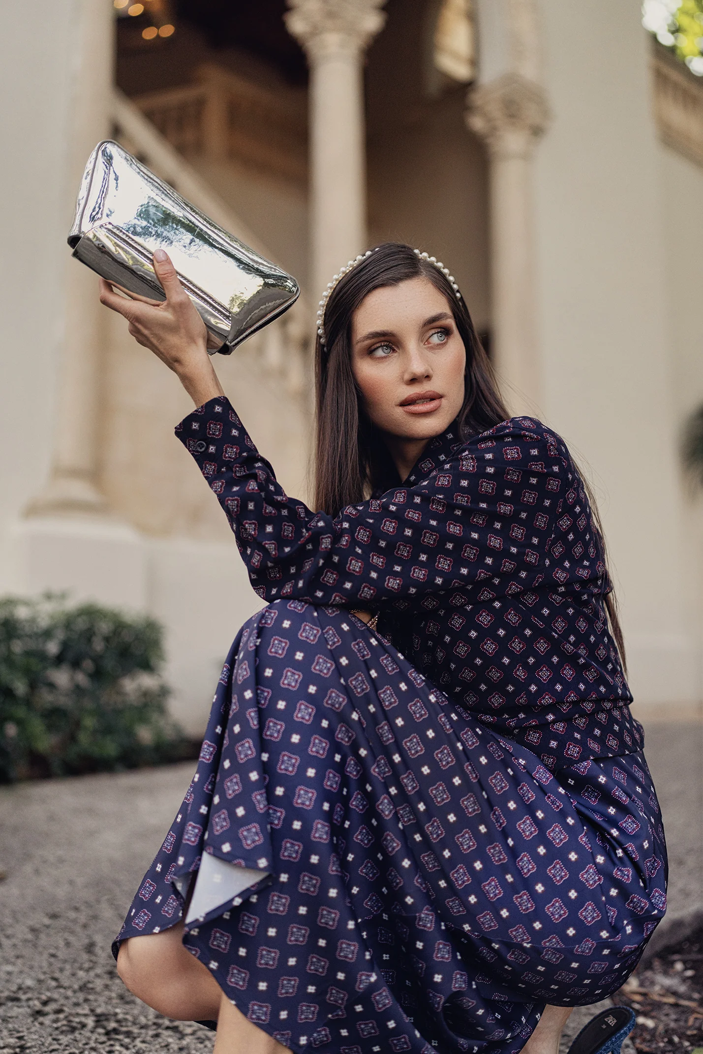 Bliss Button Down Blouse Navy Print - Image 3