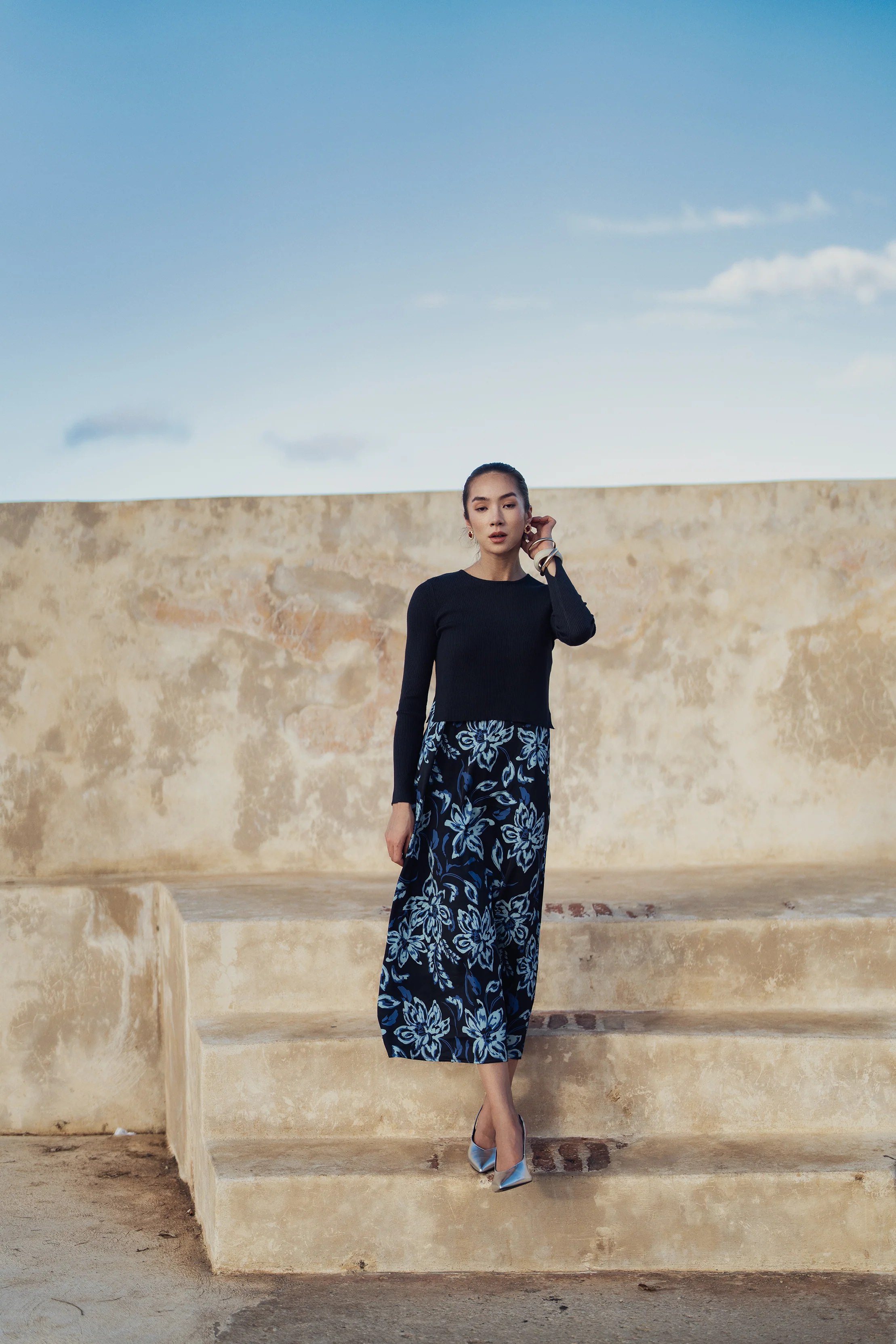 Bliss Combo Slip Dress Navy Floral - Image 4