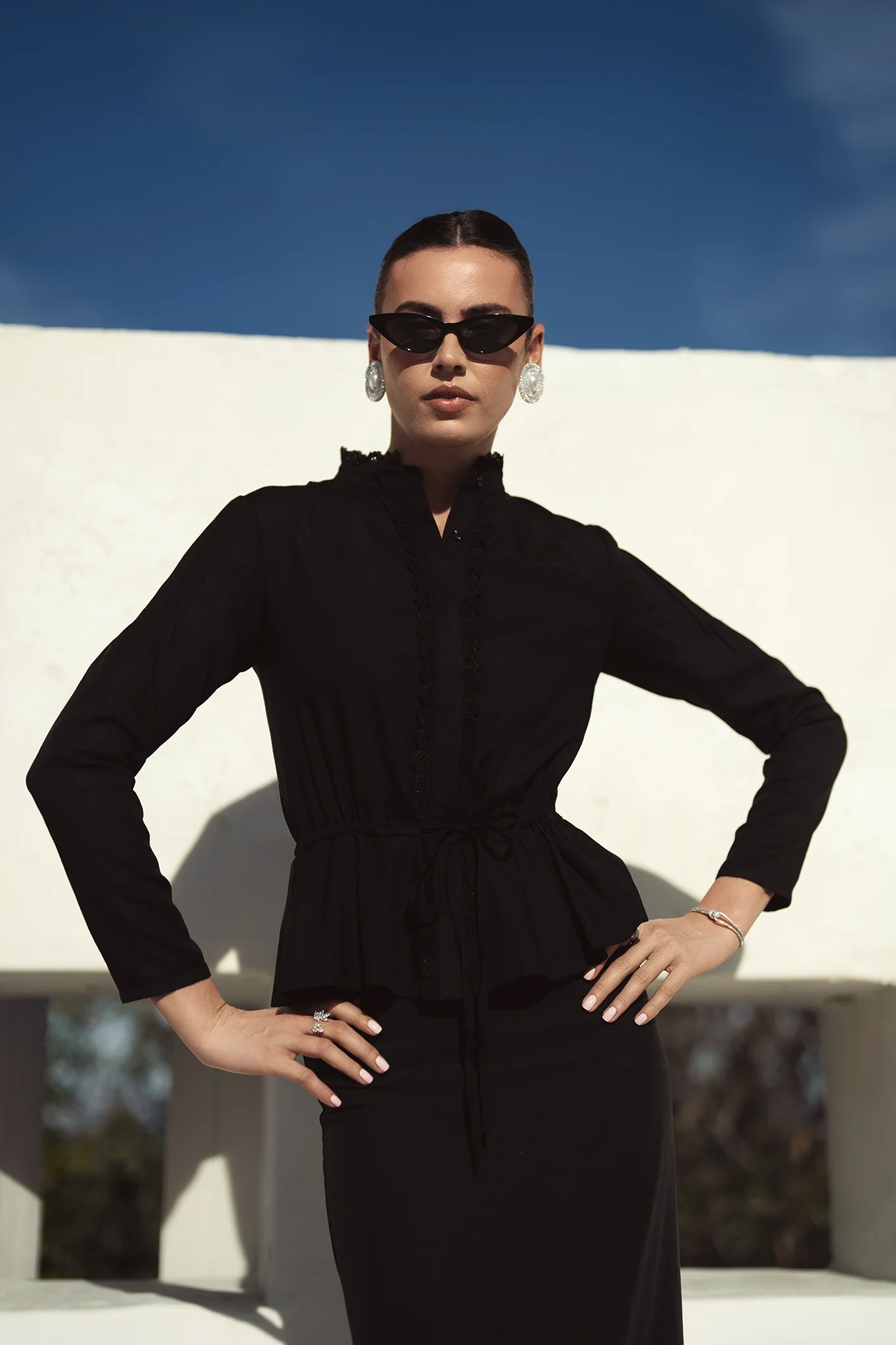 Bliss Embroidered Trim Linen Blouse Black - Image 3