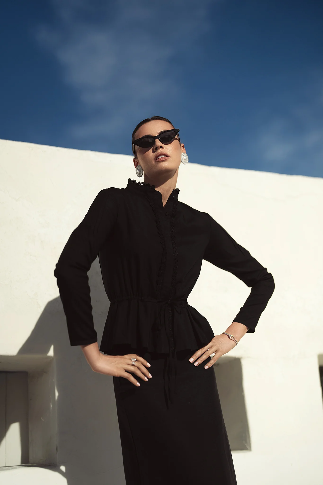 Bliss Embroidered Trim Linen Blouse Black - Image 5
