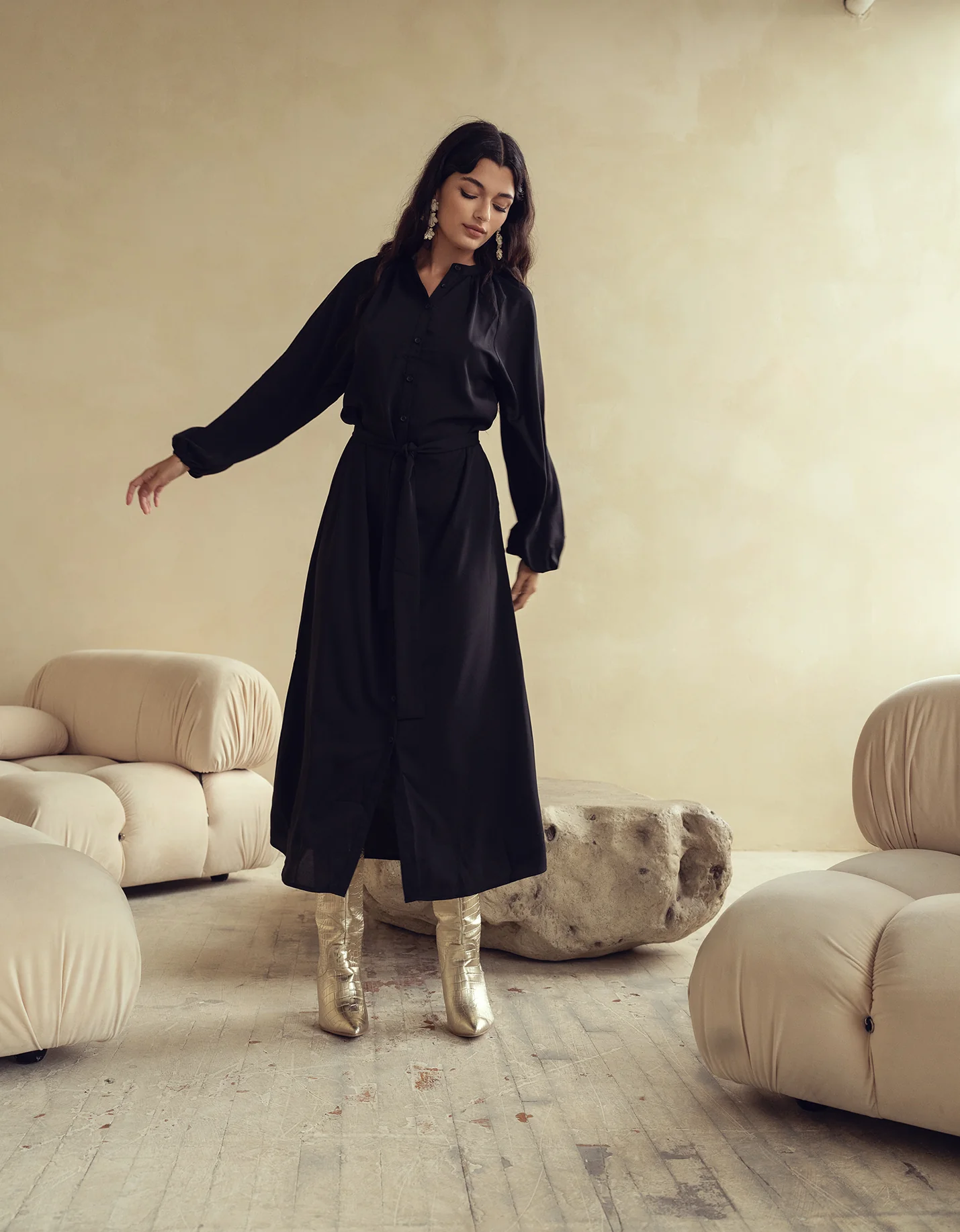 Bliss Flowy Button Maxi Dress Black - Image 3