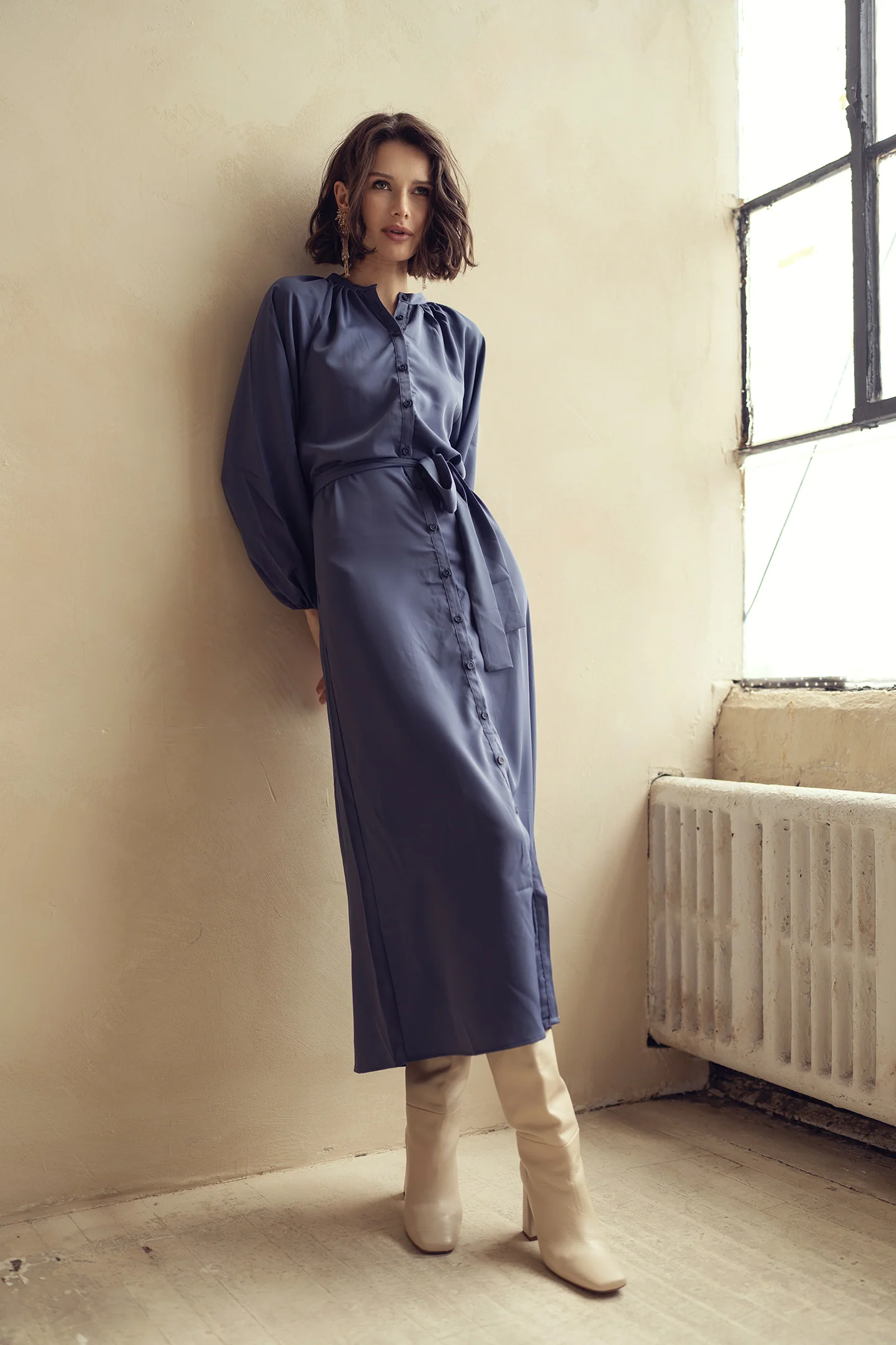Bliss Flowy Button Maxi Dress Blue - Image 3