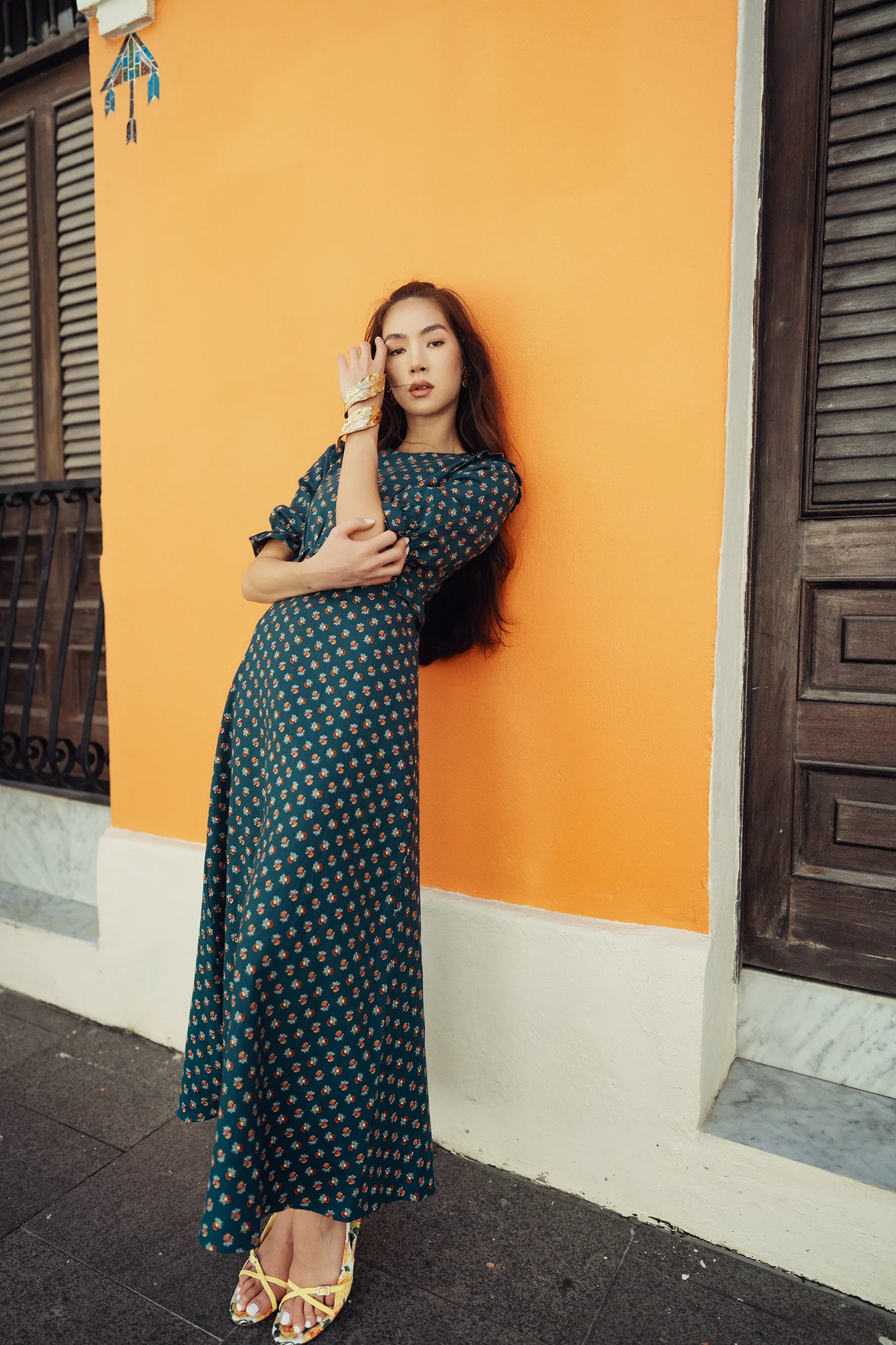 Bliss Flutter Sleeve Empire Waist Dress Teal Floral - Image 2