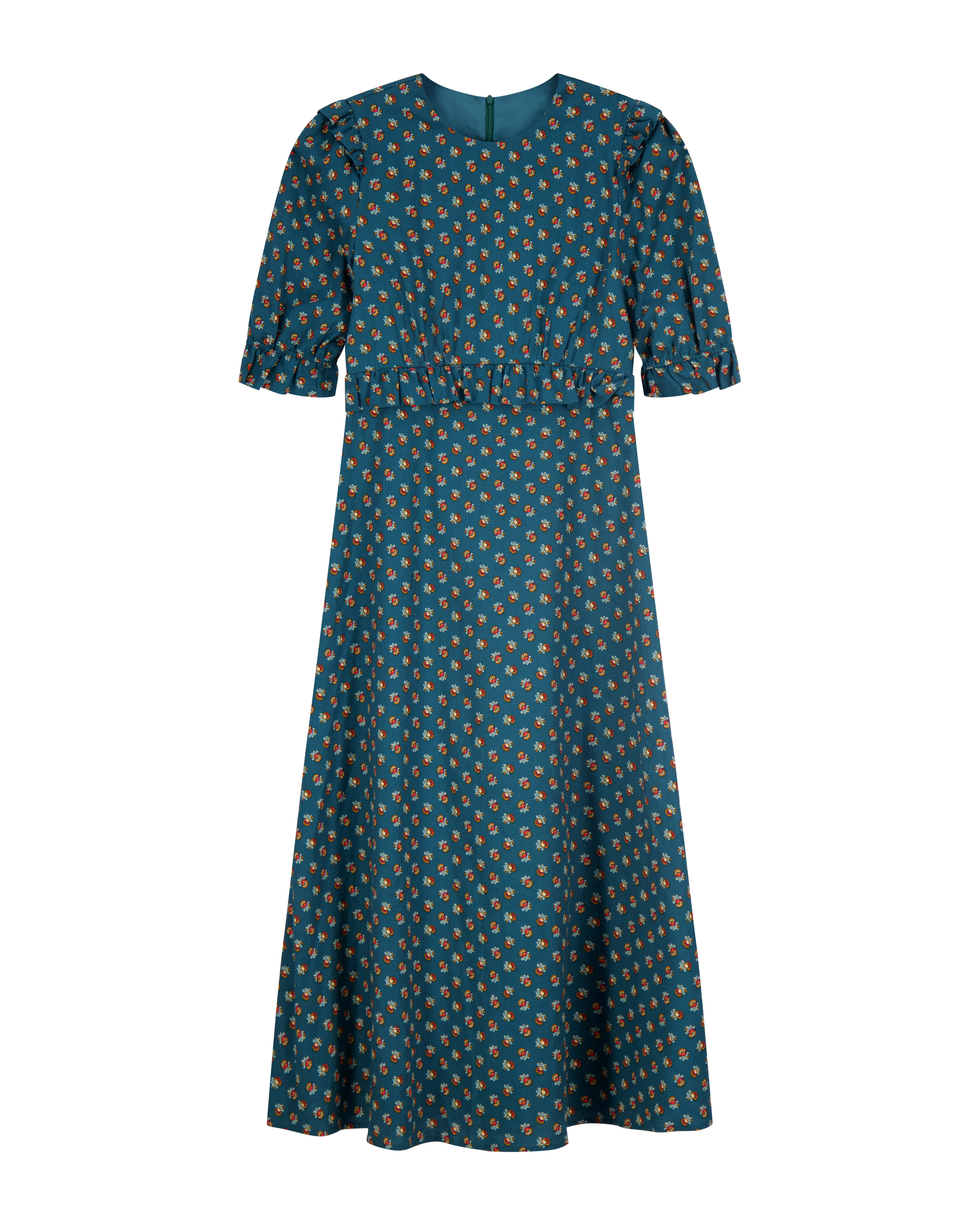 Bliss Flutter Sleeve Empire Waist Dress Teal Floral - Image 3