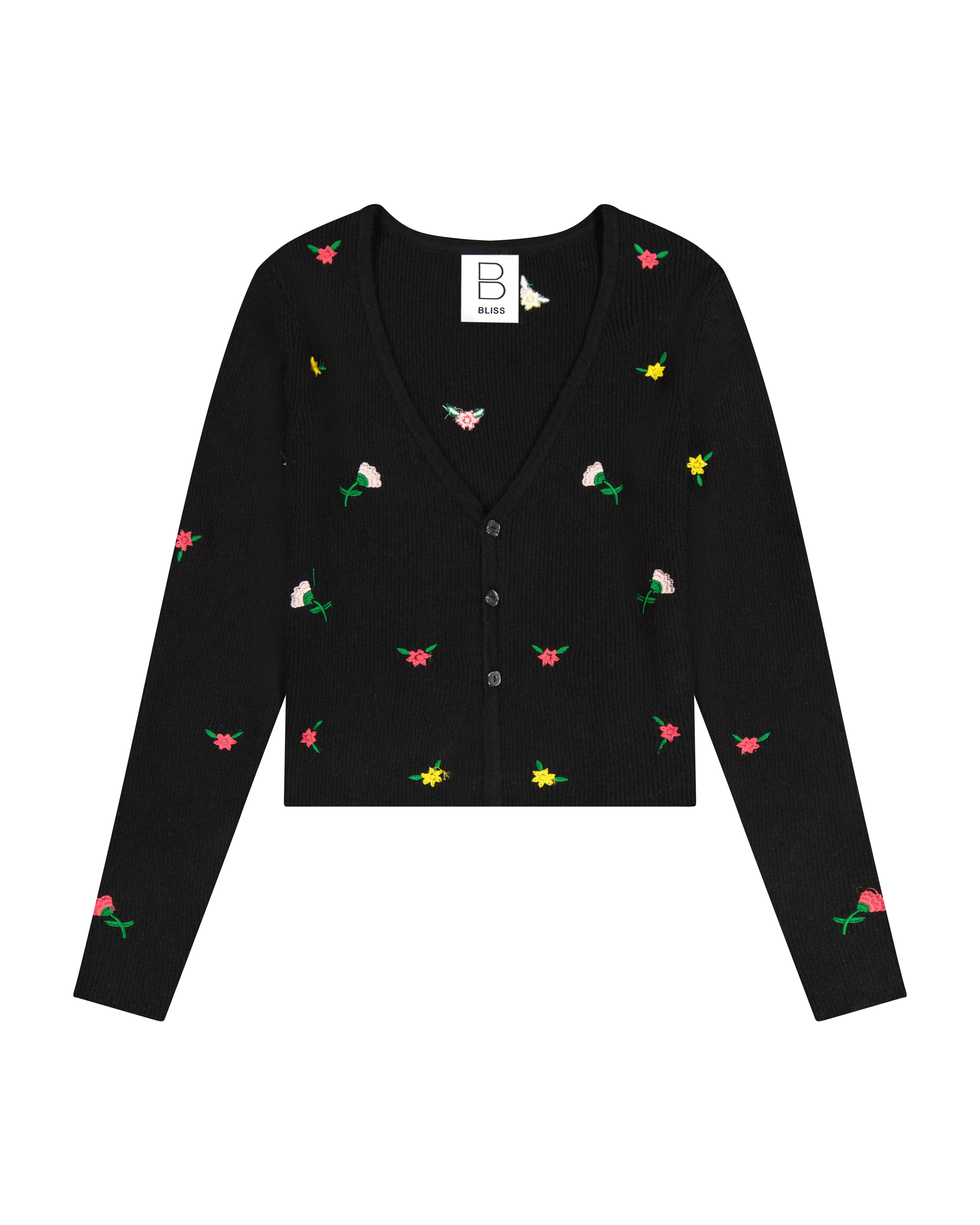 Bliss Knit Embroidered Cardi Black