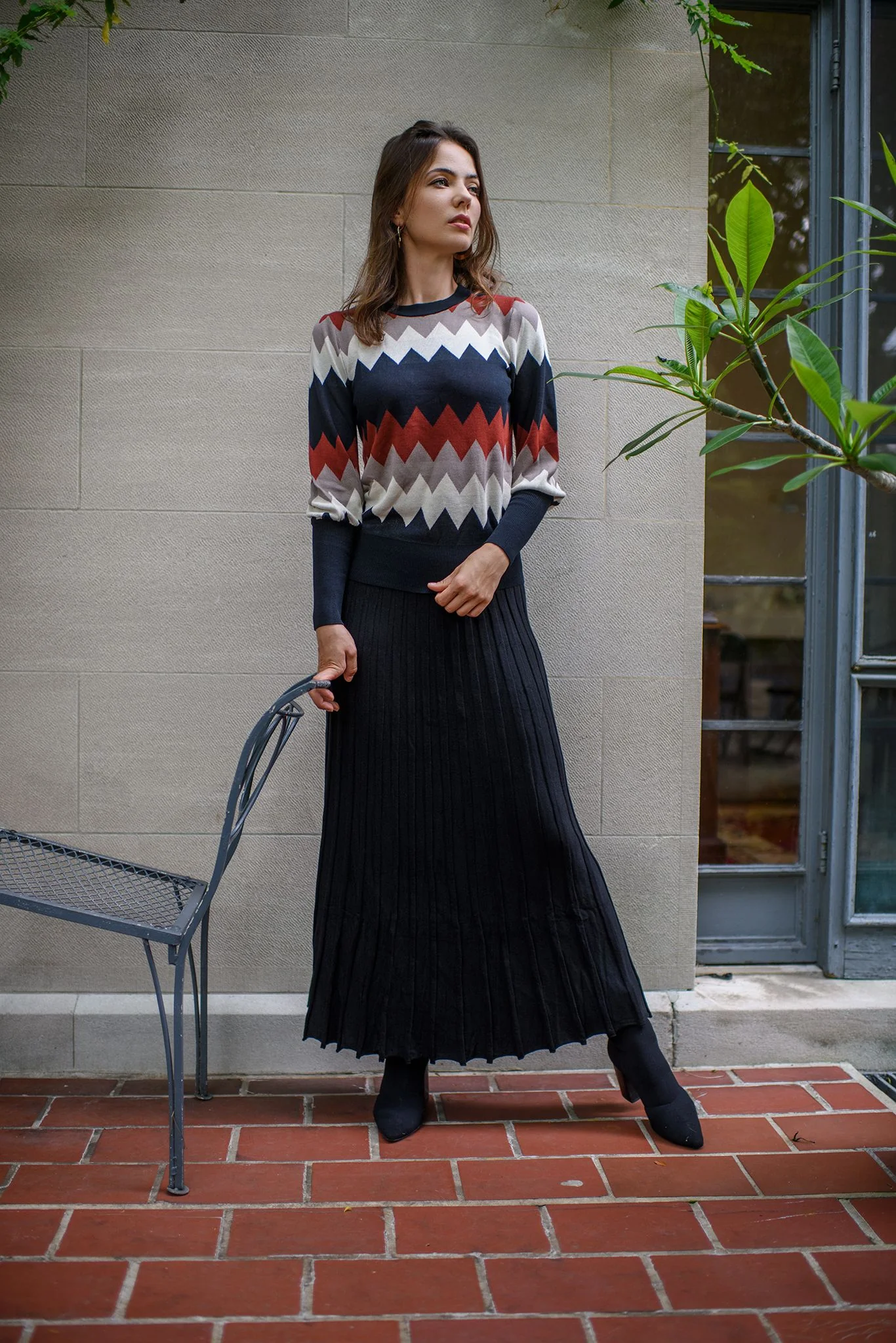 Bliss Knit Pleated Skirt Midi Black - Image 2