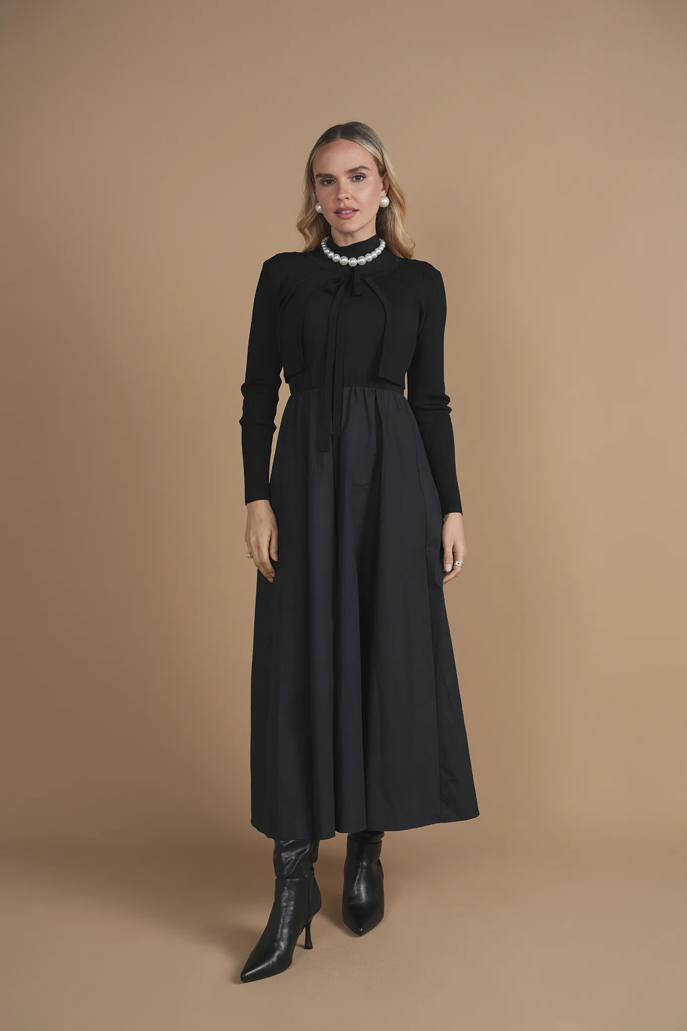 Bliss Mock Neck Poplin Jumper Black - Image 2