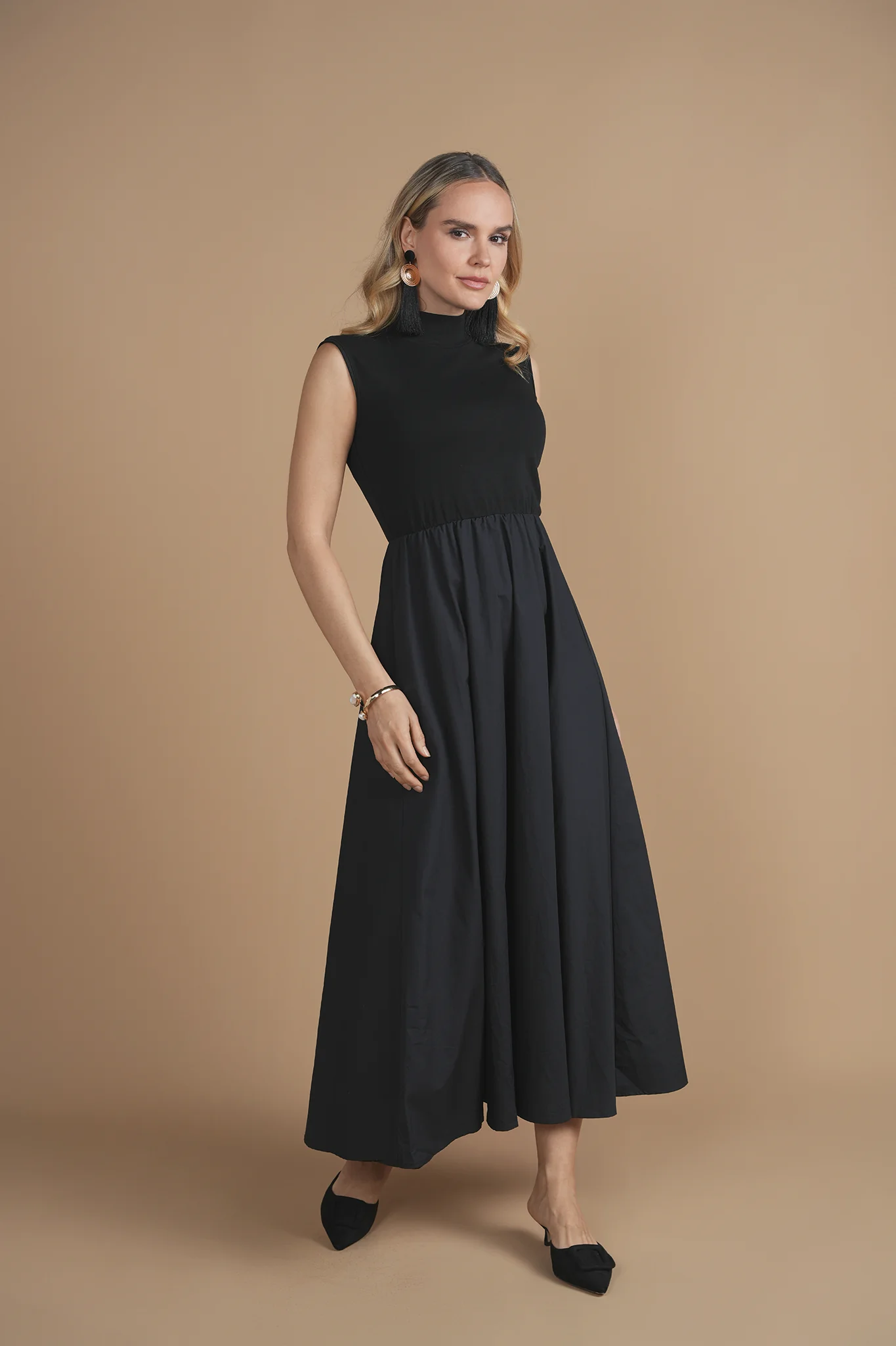 Bliss Mock Neck Poplin Jumper Black - Image 3
