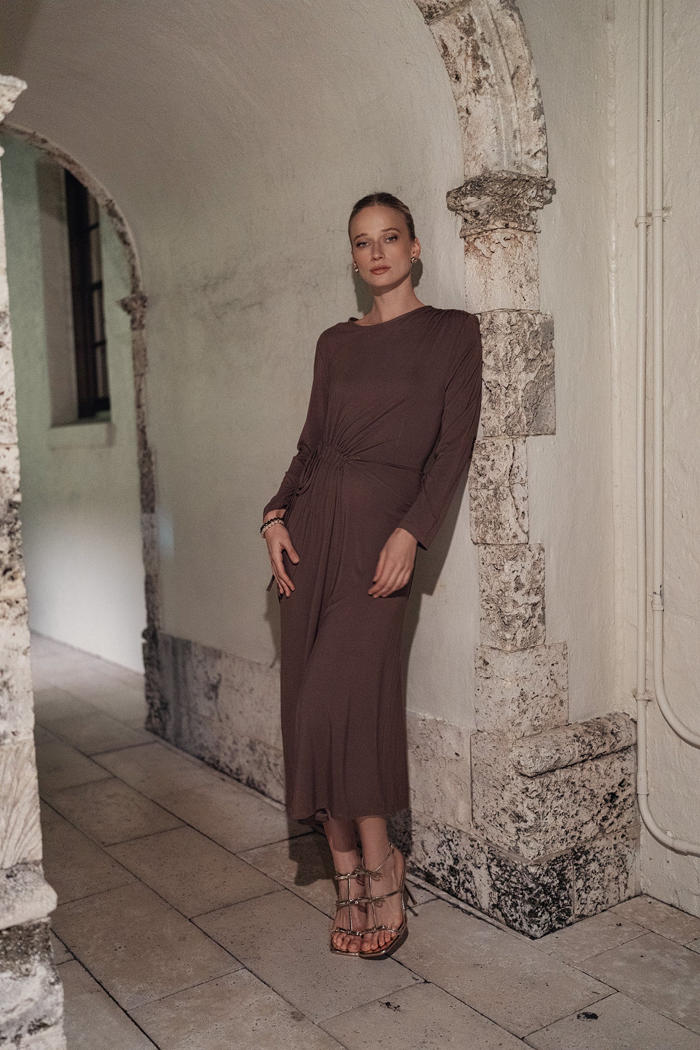 Bliss Modal Pulley Dress Mocha - Image 4
