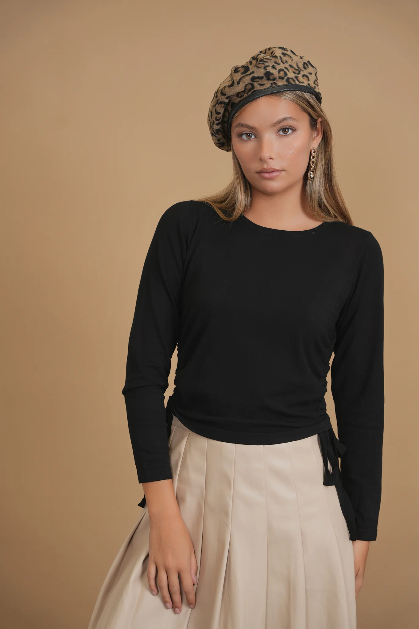 Bliss Pleated Leather Skirt Taupe - Image 4