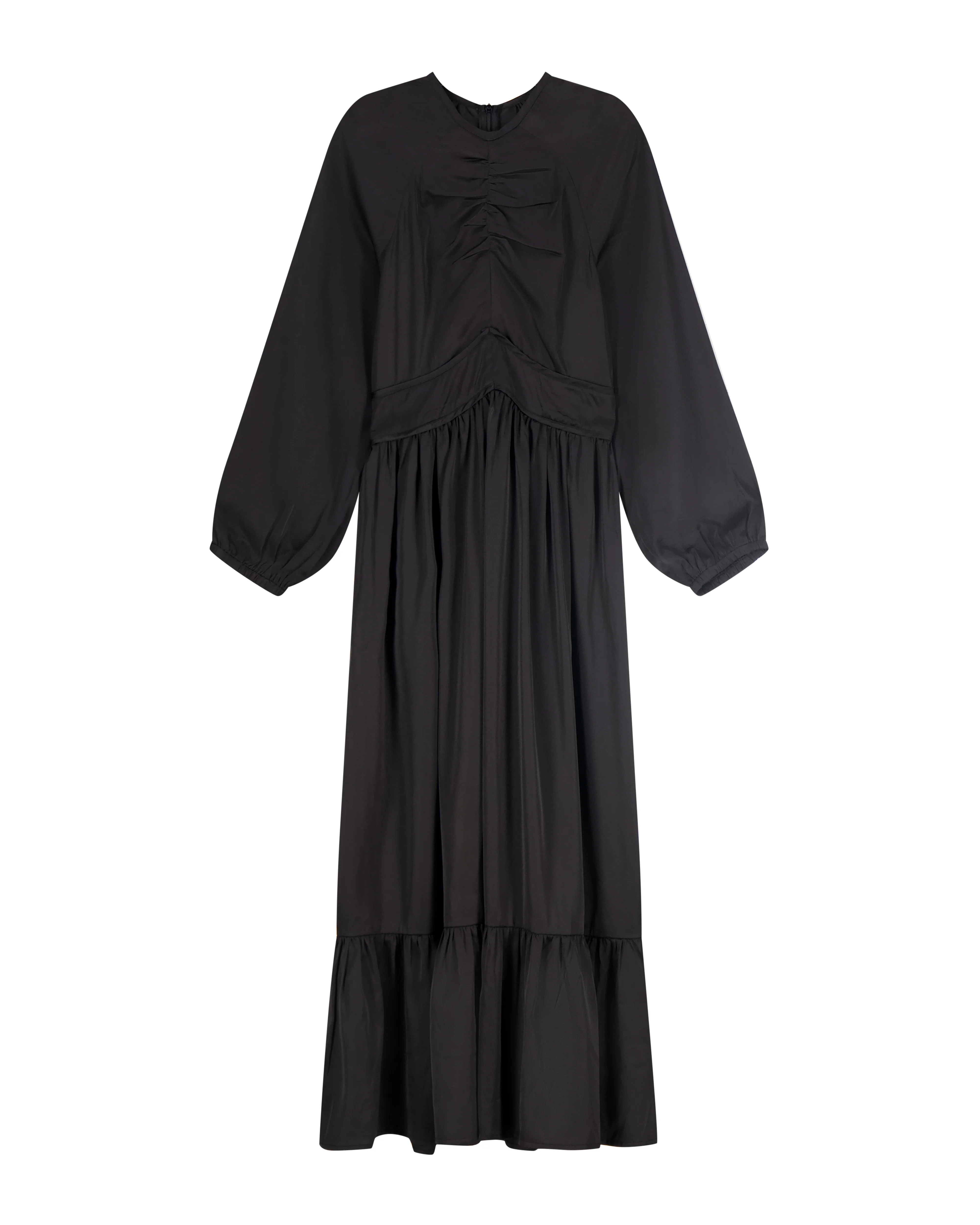 Bliss Ruched Empire Satin Dress Black - Image 2