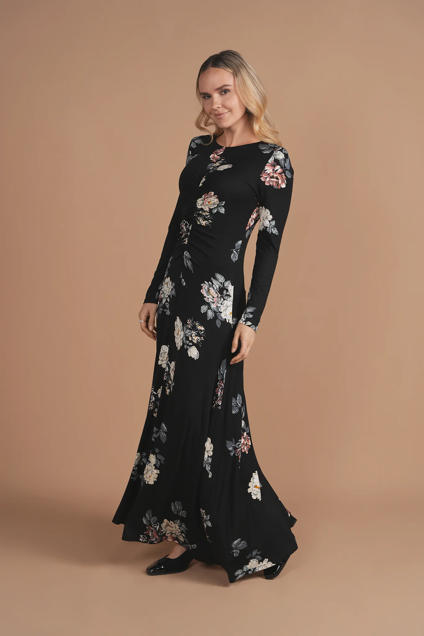 Bliss Ruched Jersey Dress Floral - Image 3