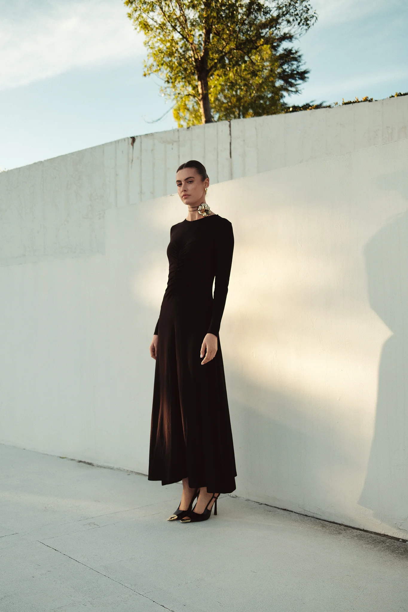 Bliss Ruched Jersey Maxi Dress Black - Image 4