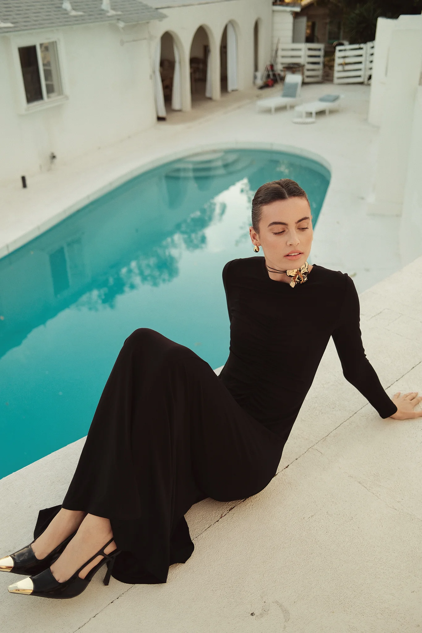 Bliss Ruched Jersey Maxi Dress Black - Image 6