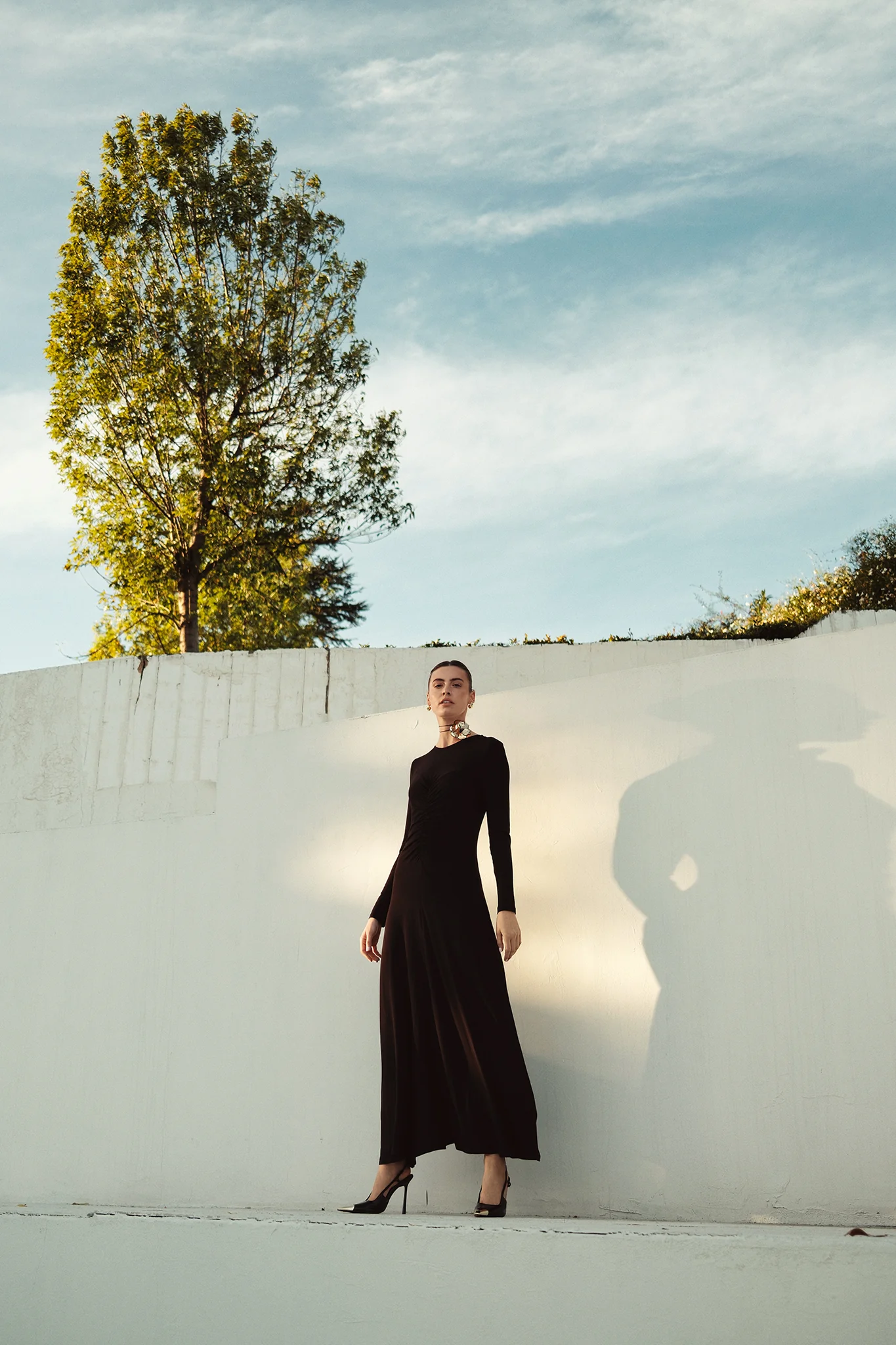 Bliss Ruched Jersey Maxi Dress Black - Image 8