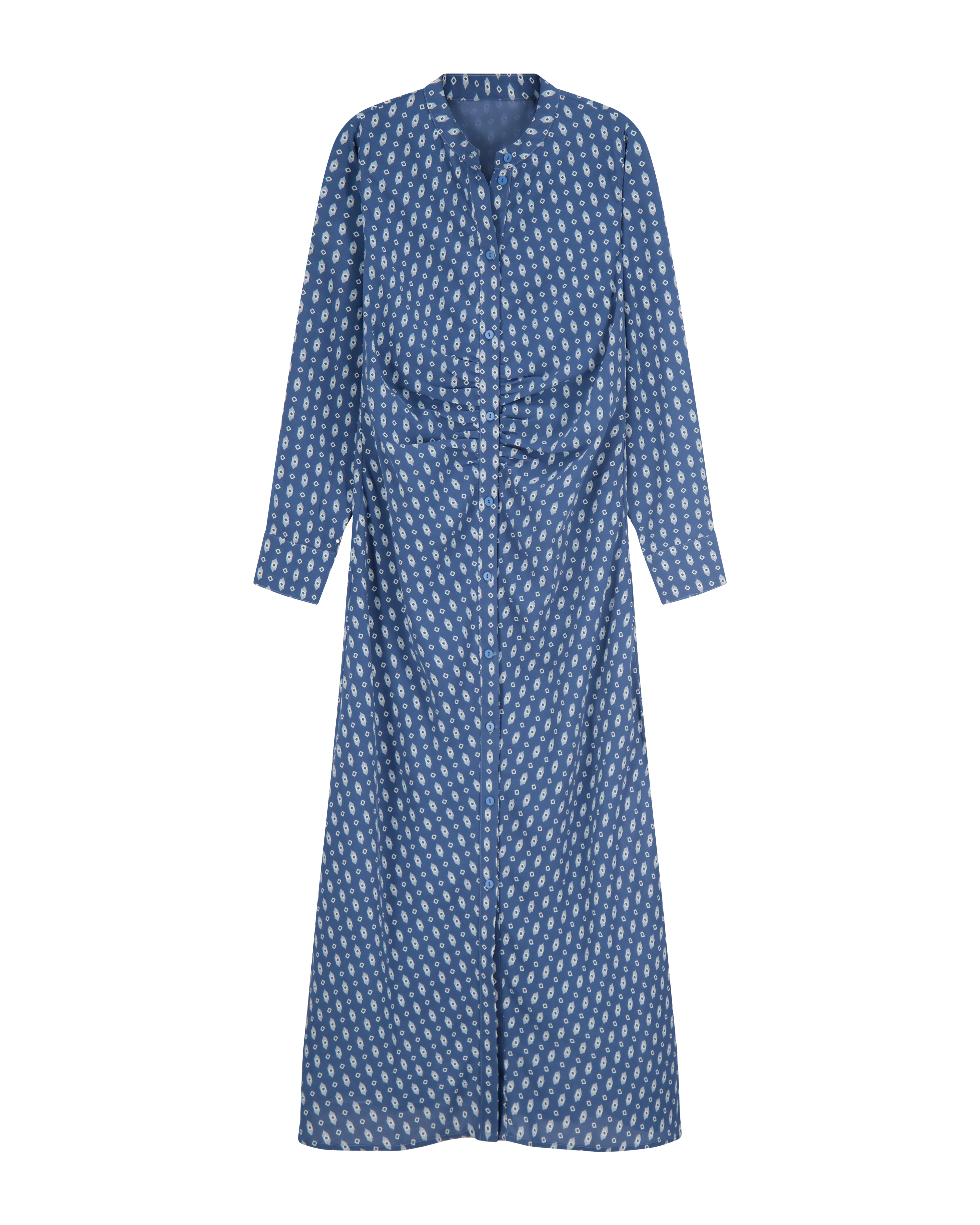 Bliss Ruched Shirt Dress Light Blue Geo - Image 2