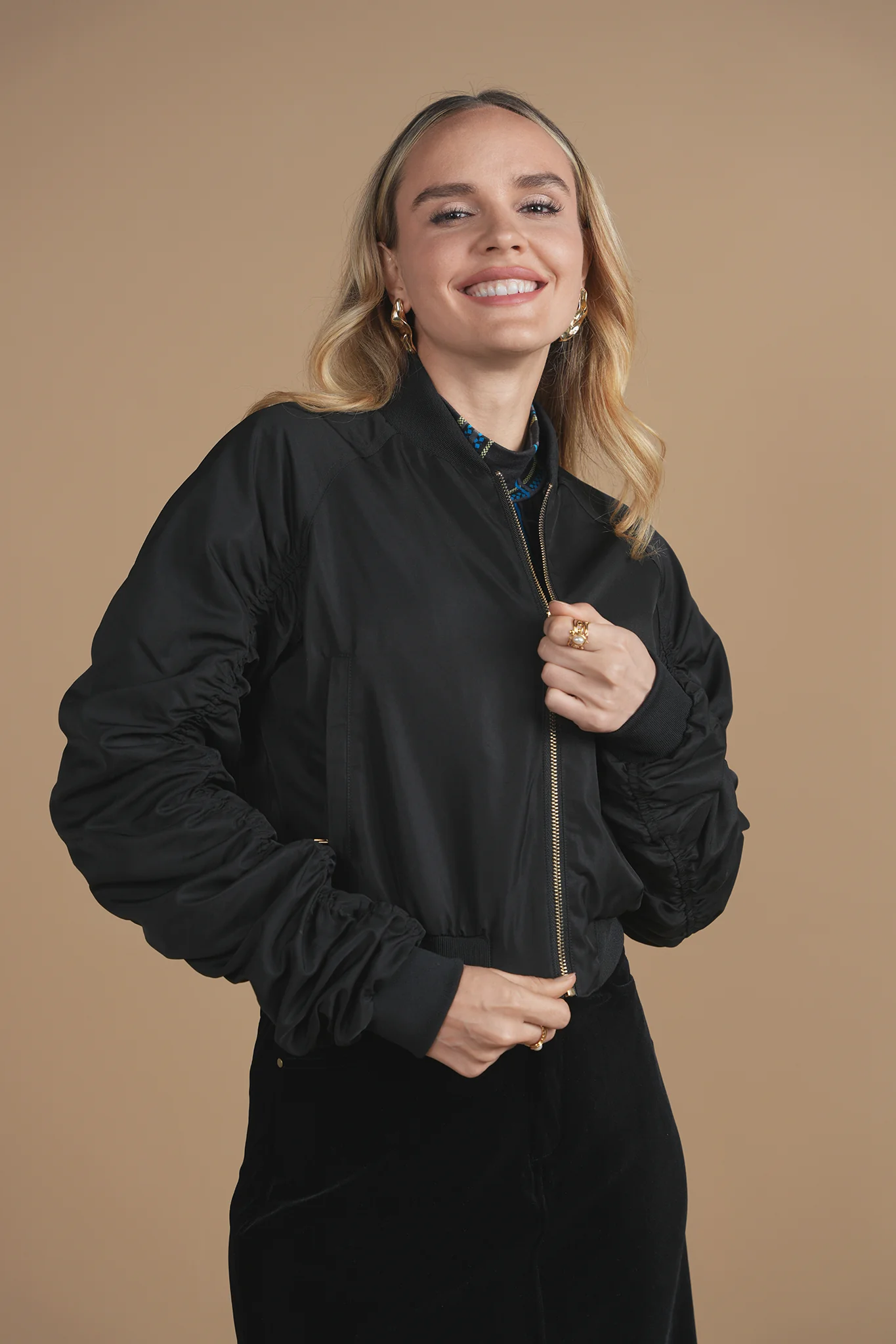 Bliss Ruched Sleeve Bomber - Image 2