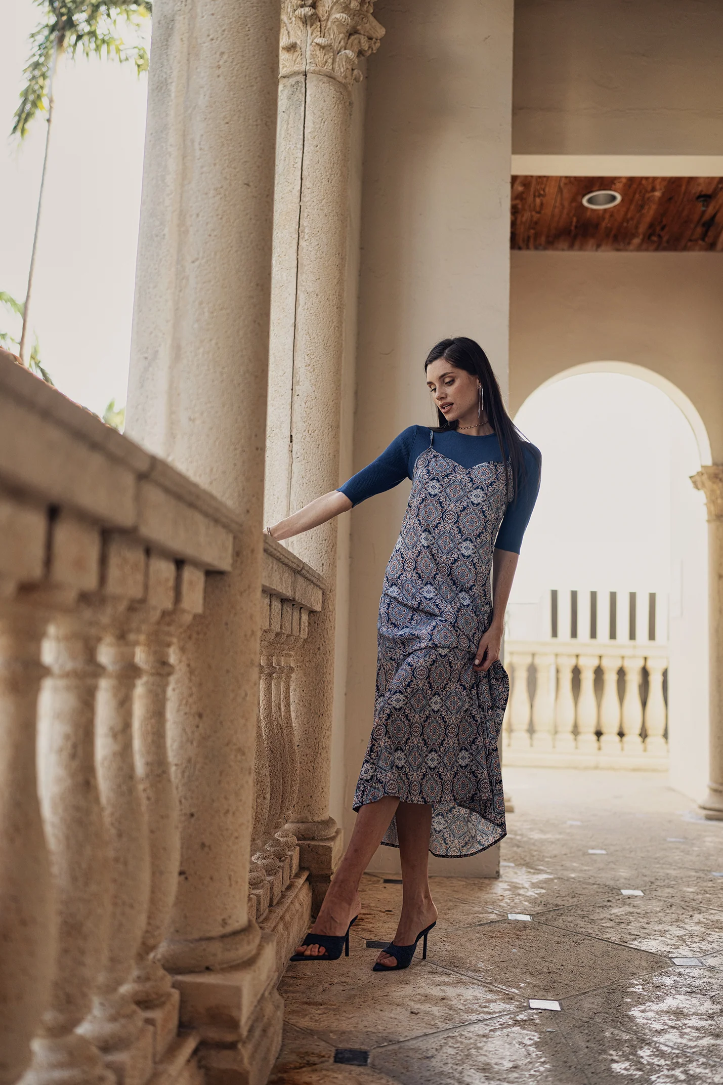 Bliss Satin Slip Dress Combo Royal Print - Image 2
