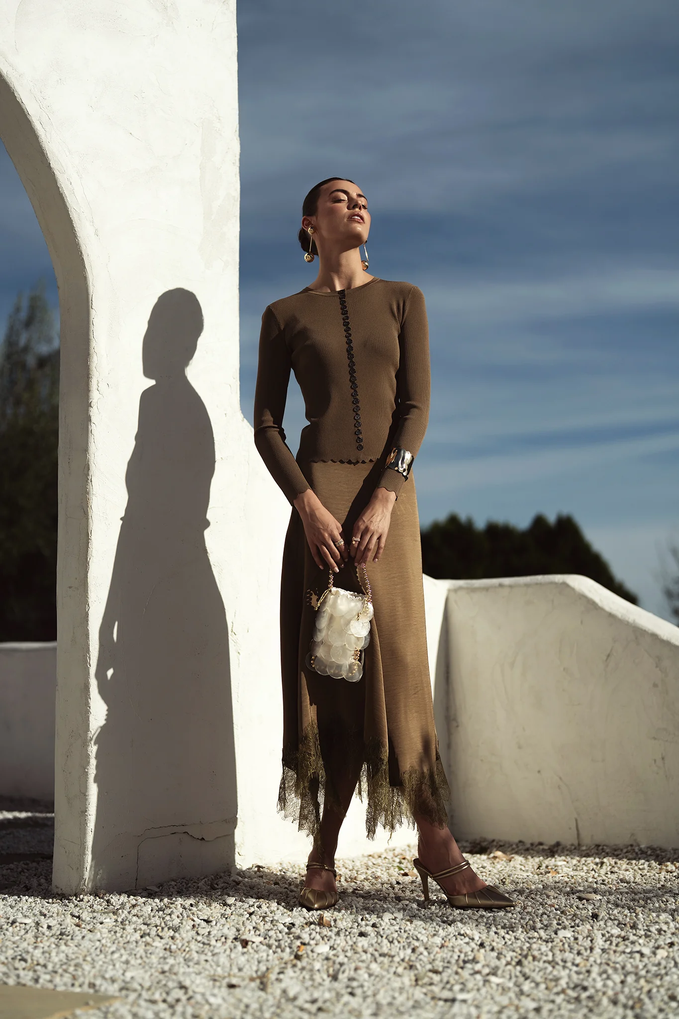 Bliss Scalloped Edge Knit Cardi Olive - Image 2