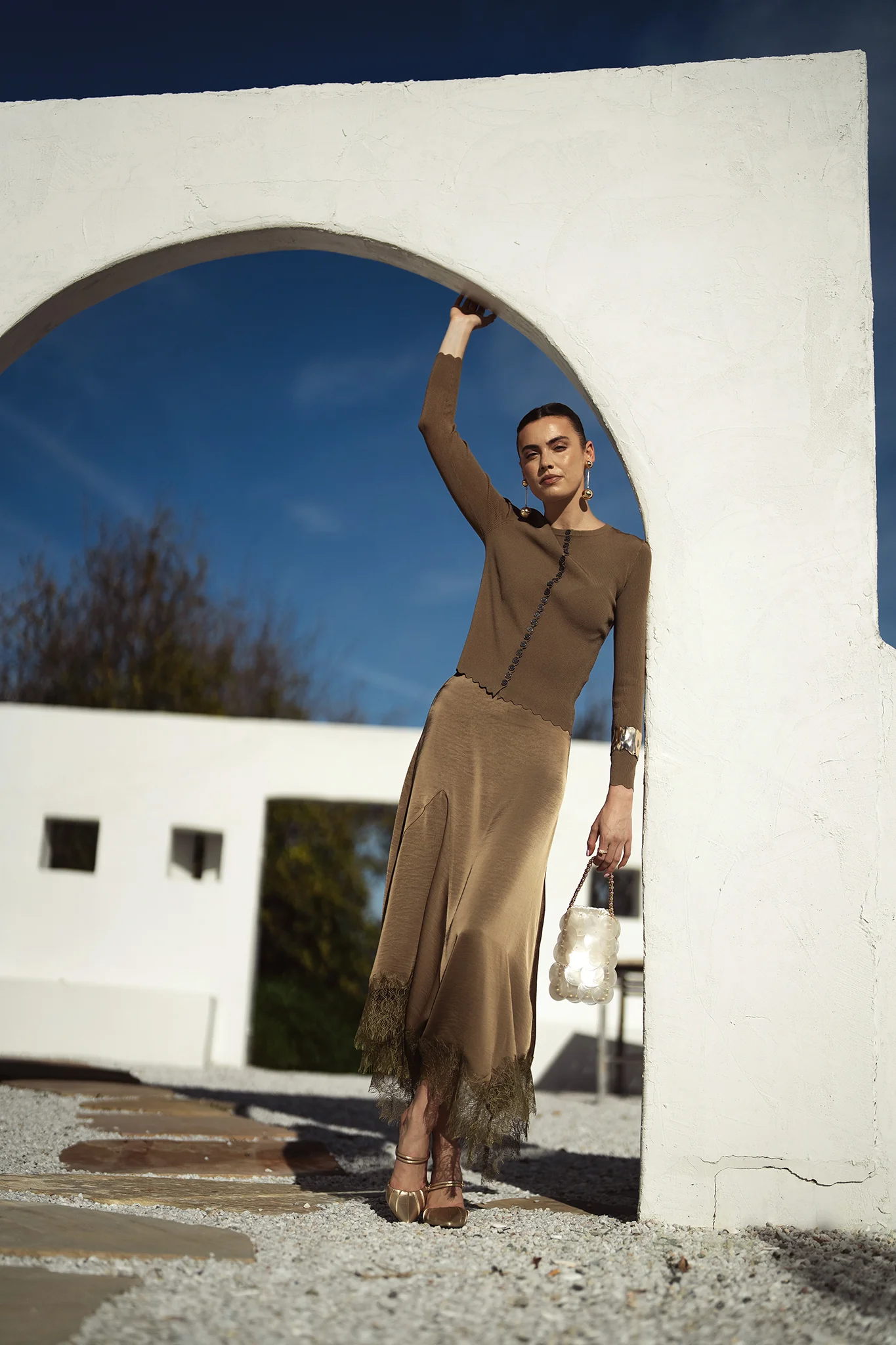 Bliss Scalloped Edge Knit Cardi Olive - Image 3