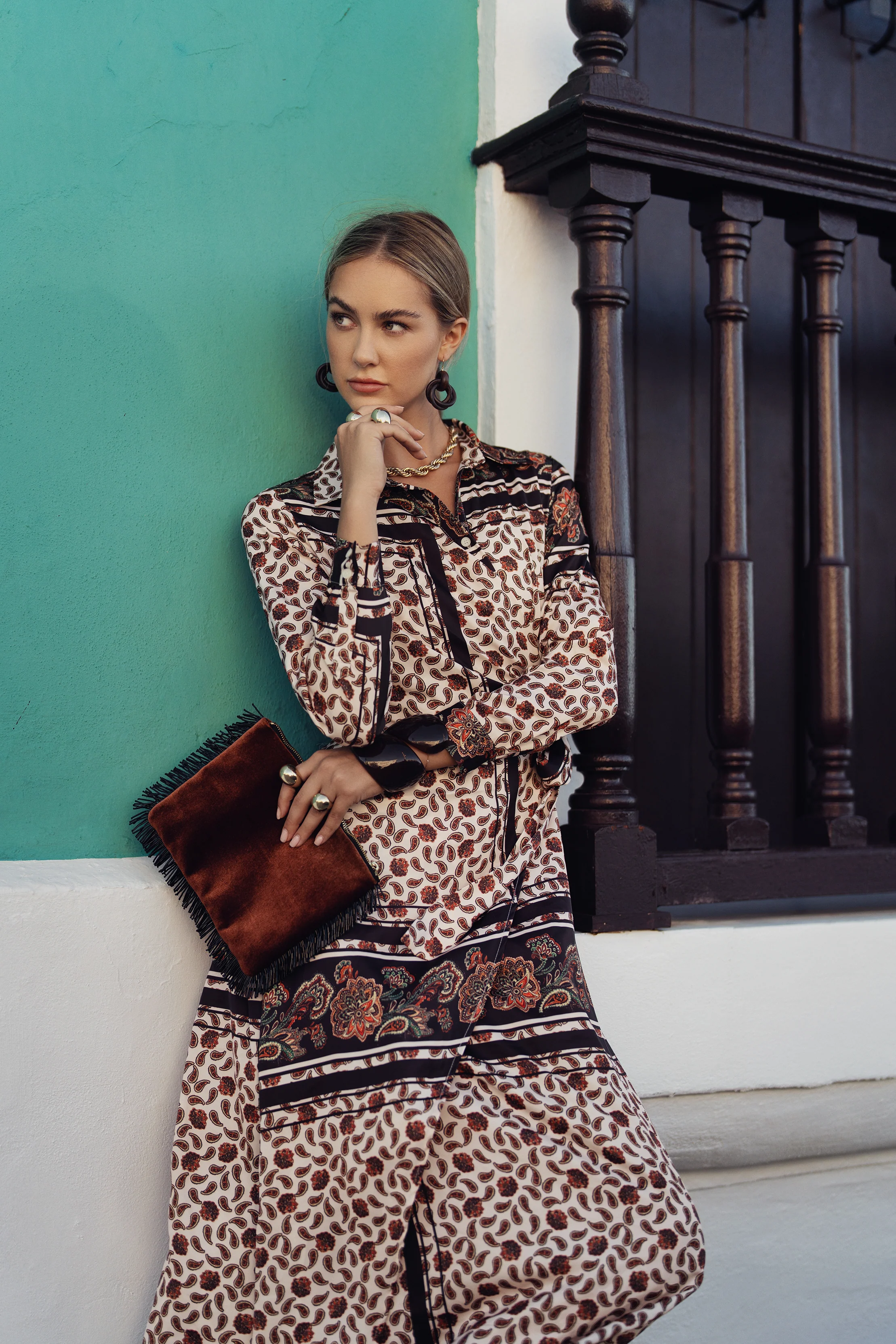 Bliss Side Drape Dress Brown Bandana