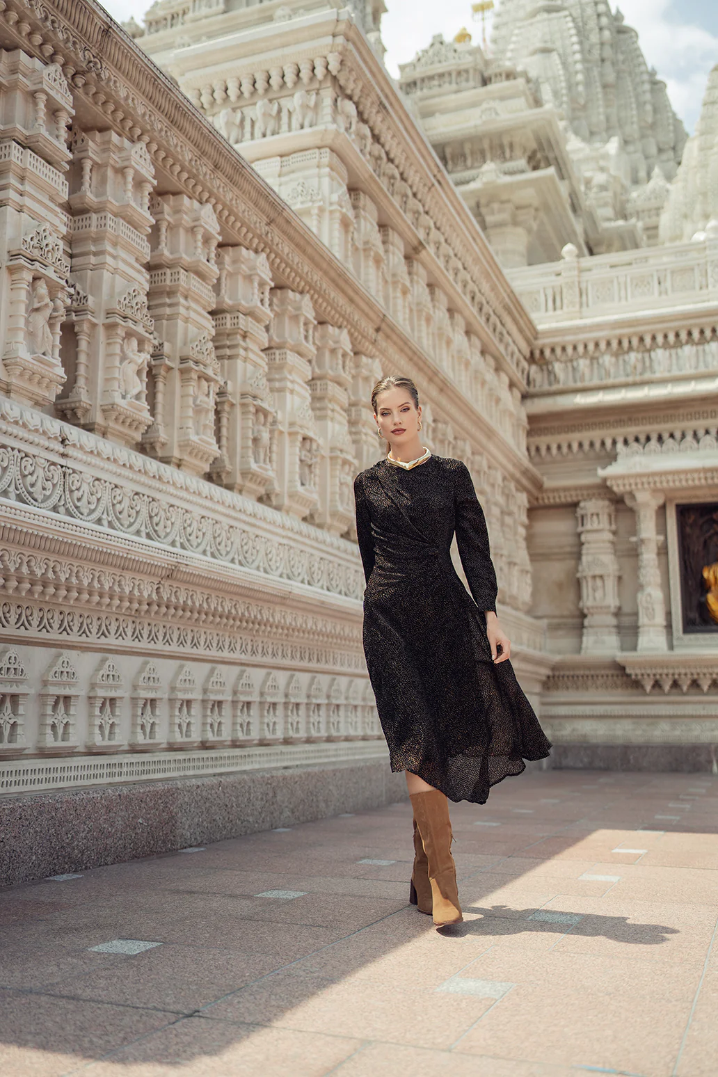 Bliss Side Draped Dress Velvet Burnout - Image 2