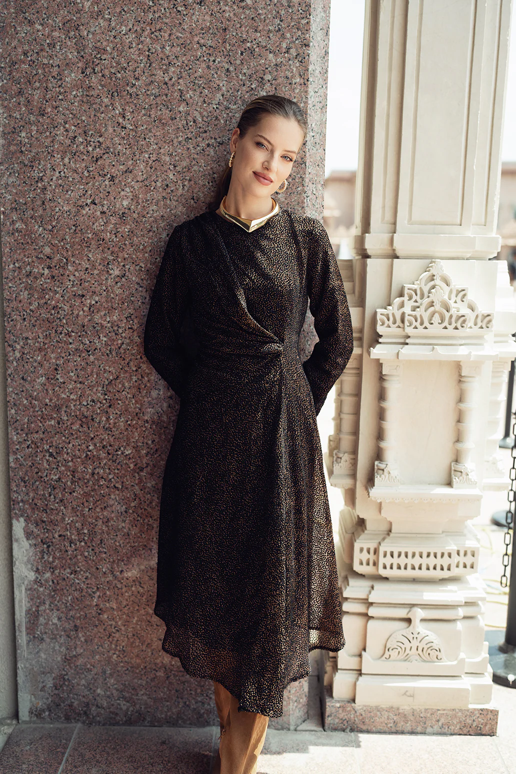 Bliss Side Draped Dress Velvet Burnout - Image 3