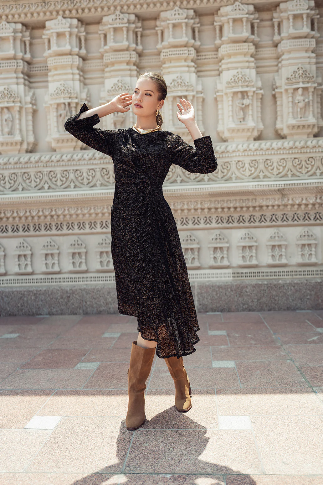 Bliss Side Draped Dress Velvet Burnout - Image 4
