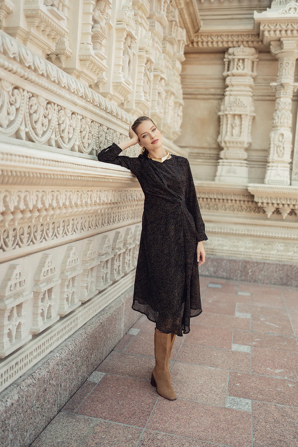 Bliss Side Draped Dress Velvet Burnout - Image 5