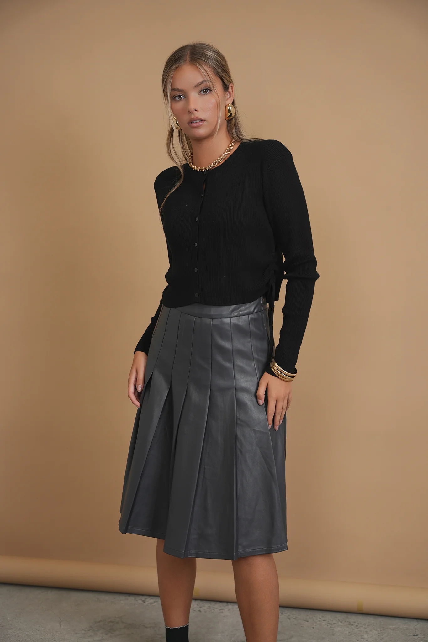 Bliss Side Ruched Cardi Black - Image 3