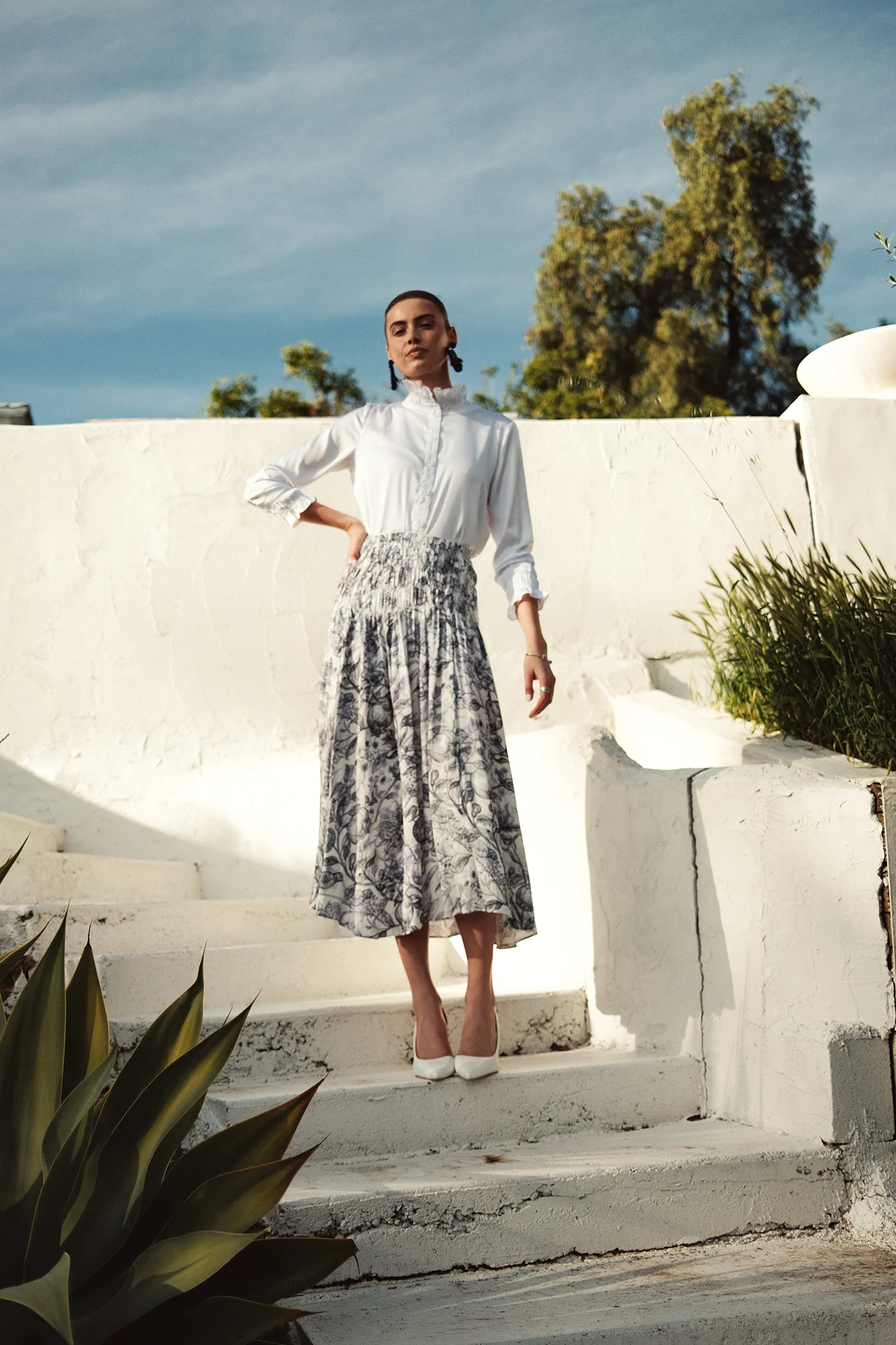 Bliss Smocked Waist Skirt Blue/White - Image 3