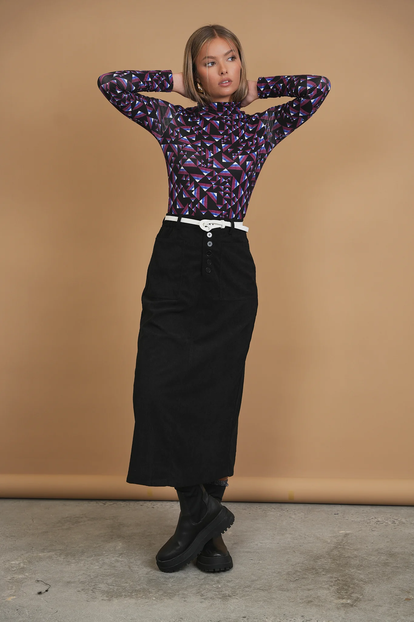 Bliss Straight Corduroy Skirt Black - Image 2