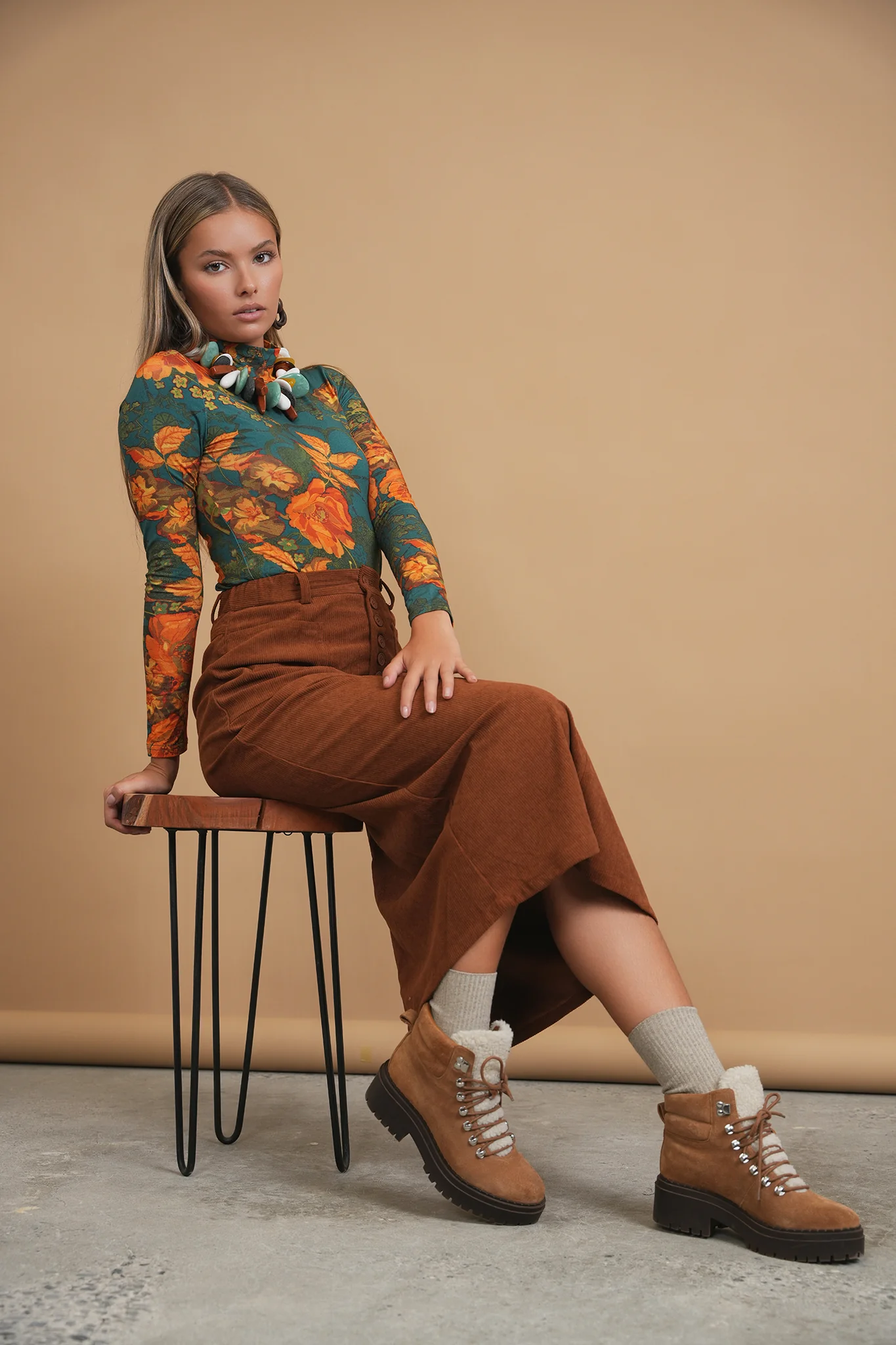 Bliss Straight Corduroy Skirt Camel - Image 2