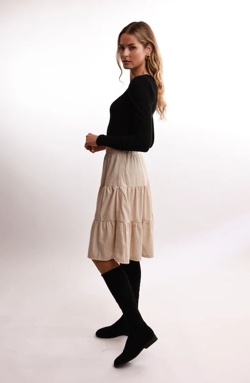 Bliss Tiered Corduroy Skirt Ivory - Image 4