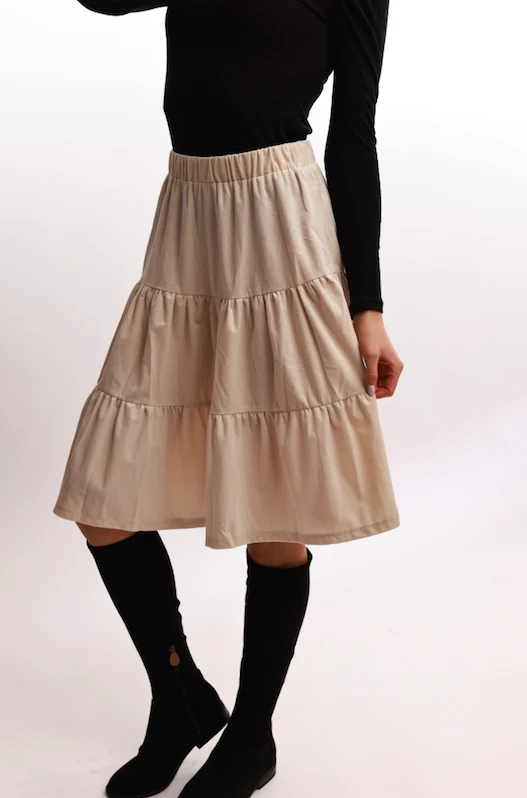Bliss Tiered Corduroy Skirt Ivory - Image 5