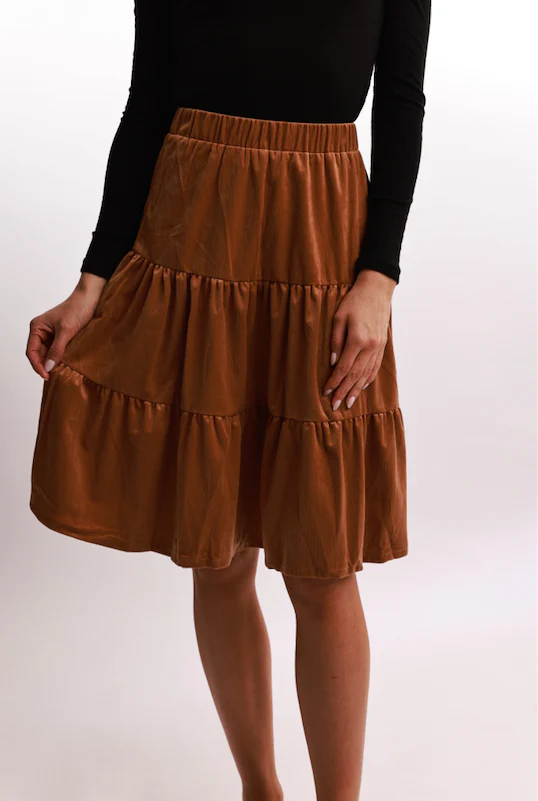 Bliss Tiered Corduroy Skirt Rust - Image 4
