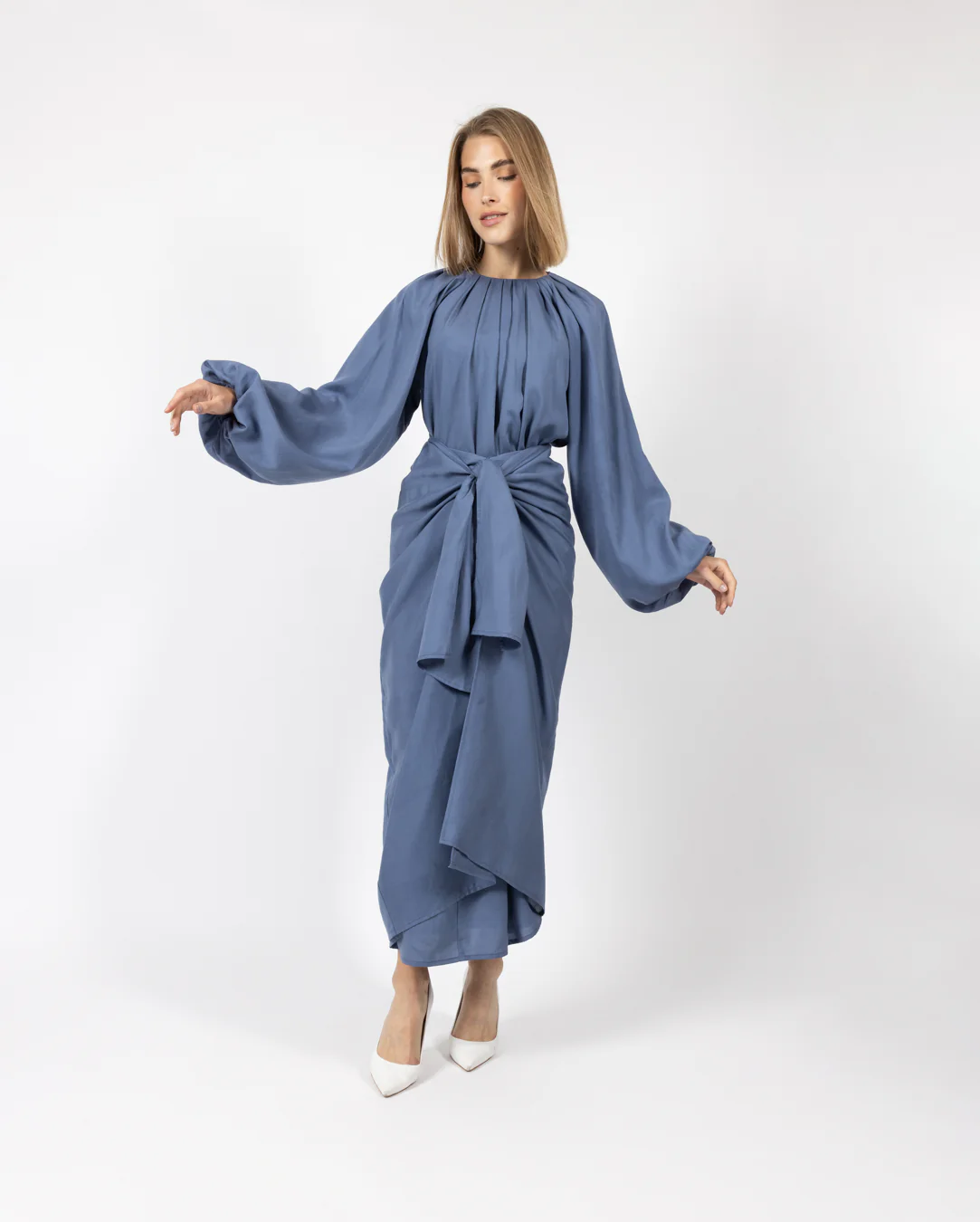 Blue Front Tie Linen Skirt - Image 2