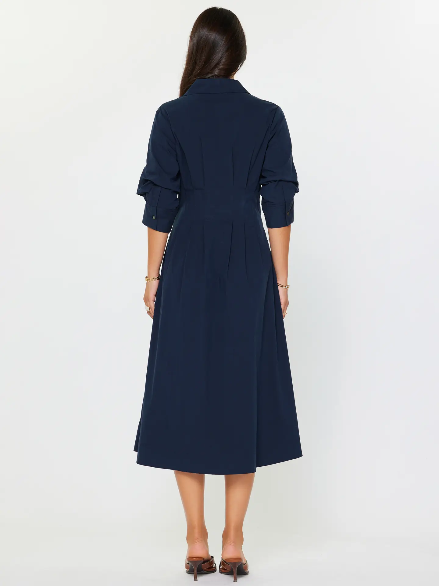 Button Down A-Line Midi Dress Navy - Image 3