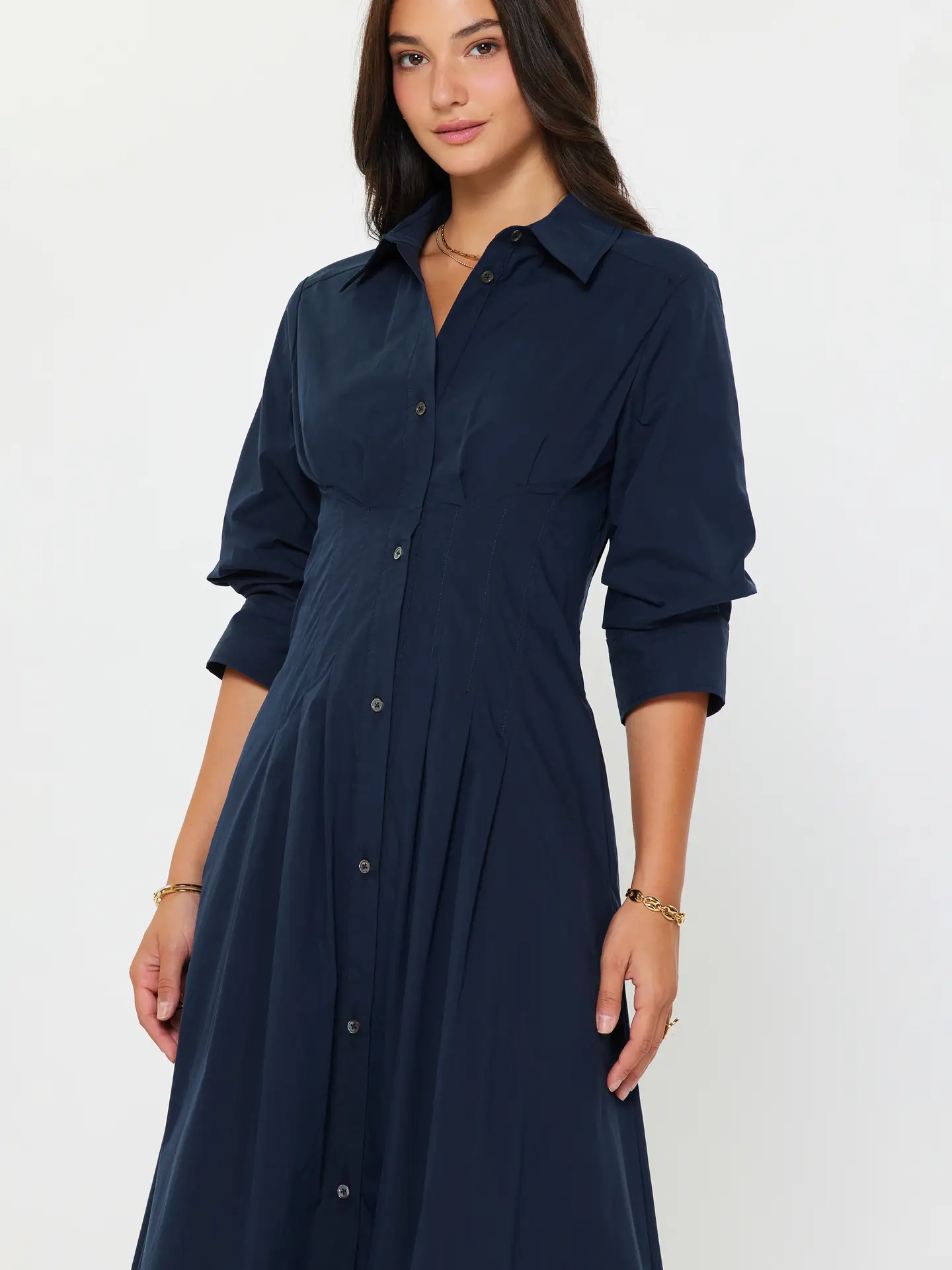 Button Down A-Line Midi Dress Navy - Image 4