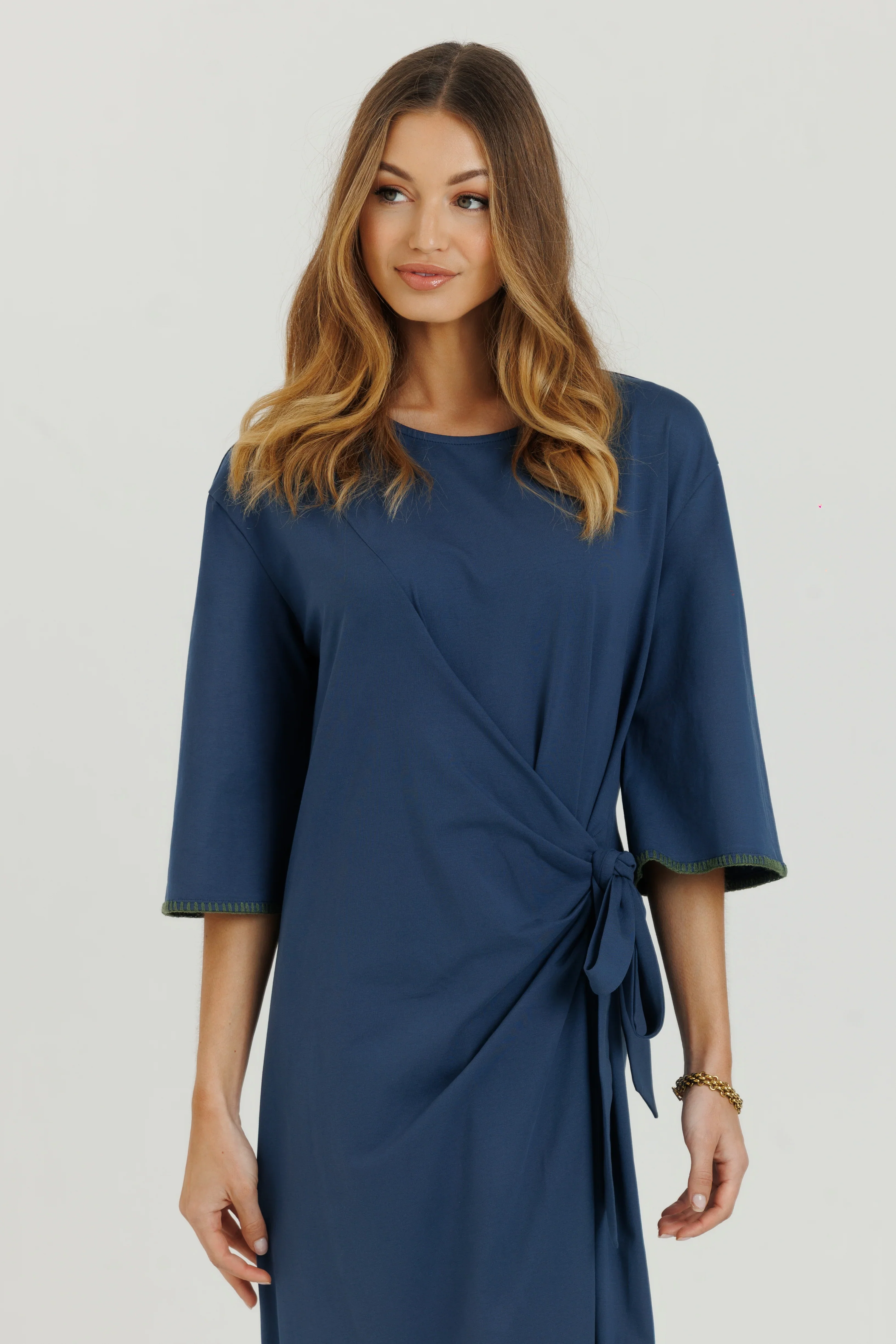 Loup Cotton Stitch Dress Navy - Image 3