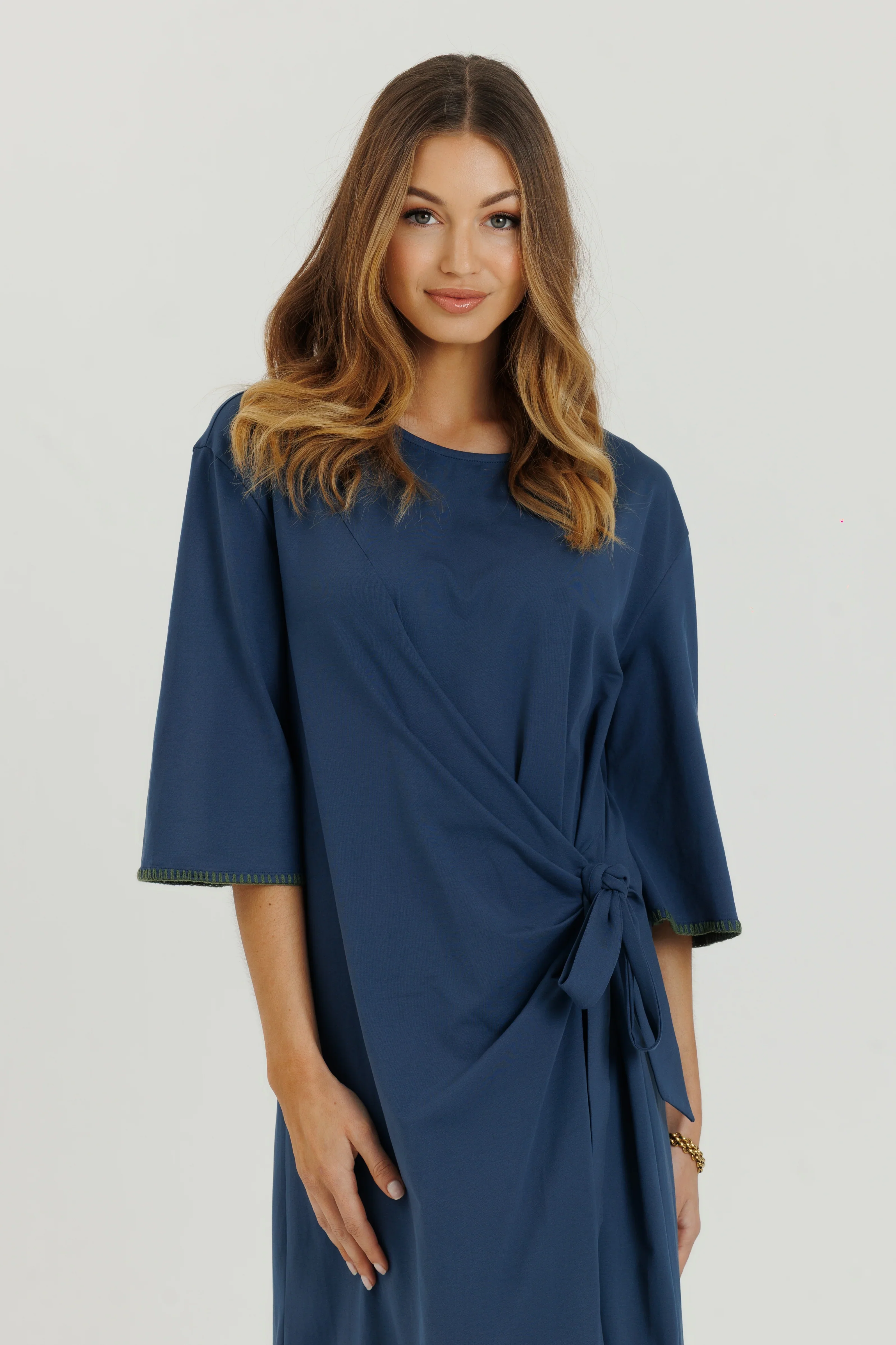 Loup Cotton Stitch Dress Navy - Image 4