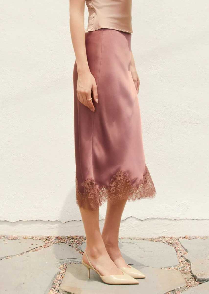 Dull Satin Lace Hem Slip Skirt Rose Dawn - Image 3