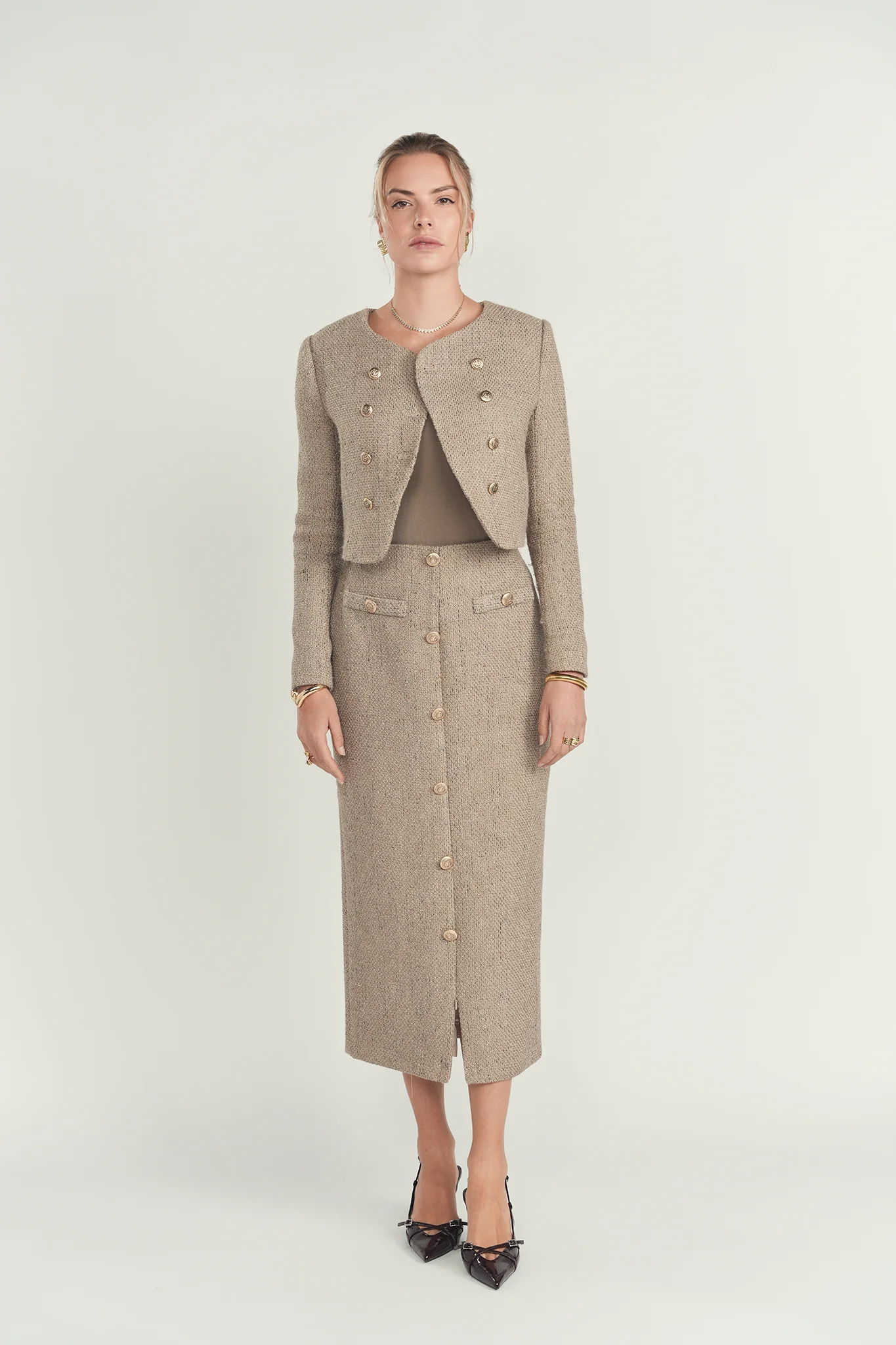 Ellie Makir Column Tweed Skirt