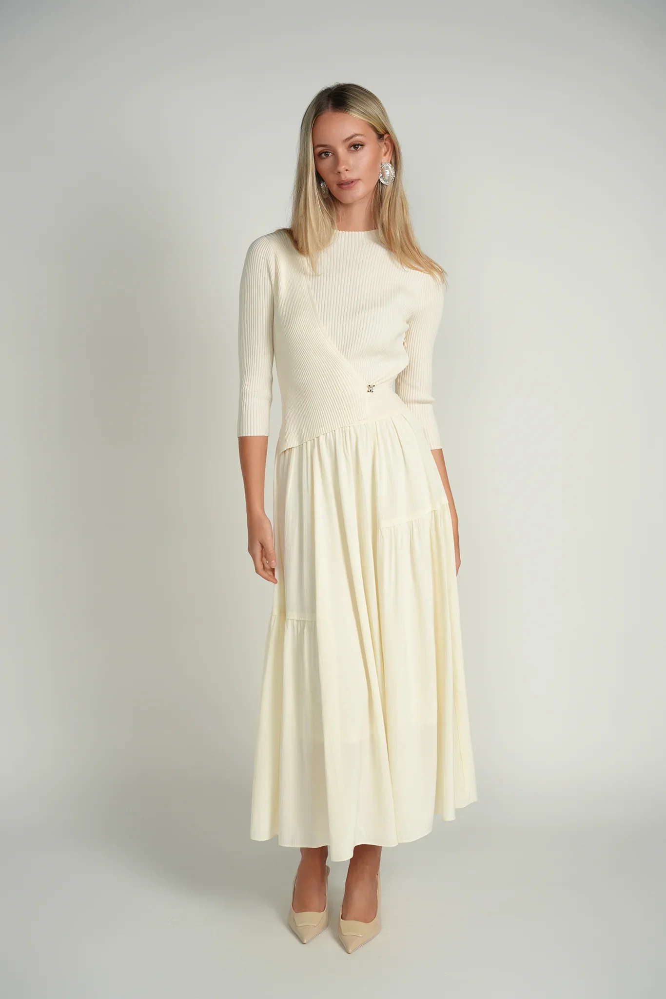 Ellie Makir Contrast Knit Midi Dress