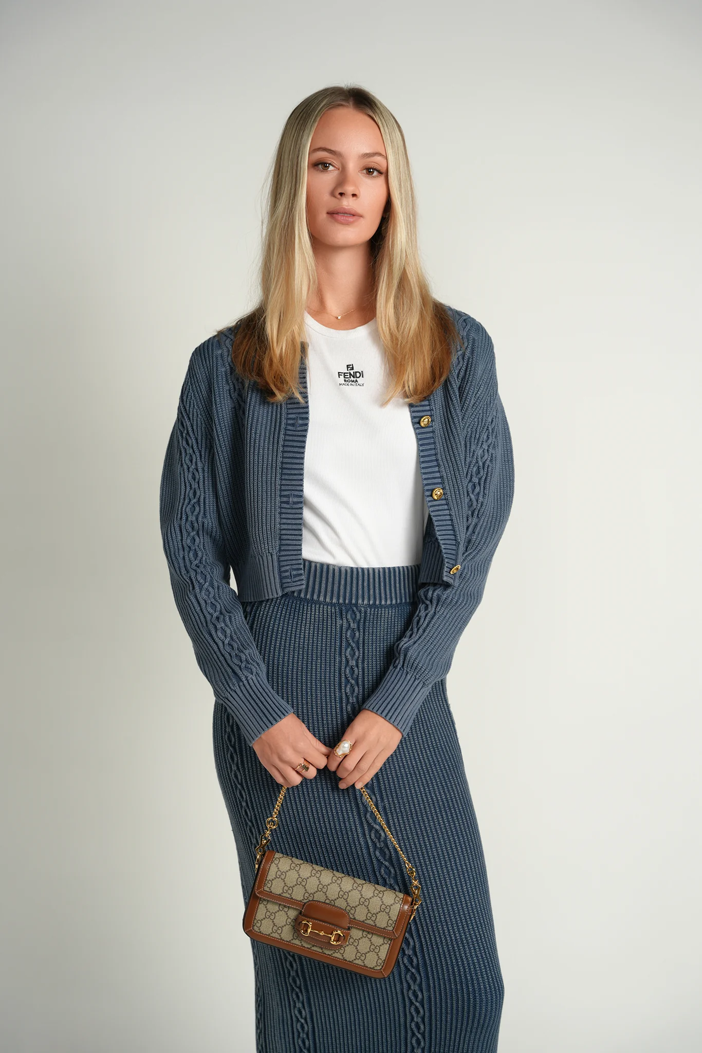 Ellie Makir Denim Cable Cardigan - Image 2