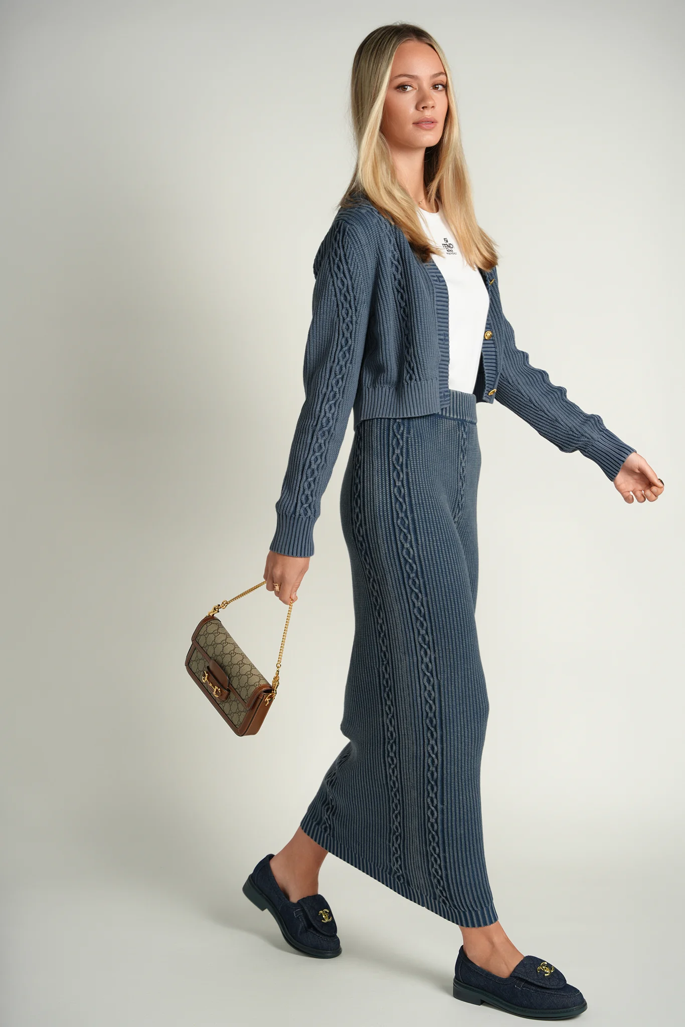 Ellie Makir Denim Cable Cardigan - Image 4