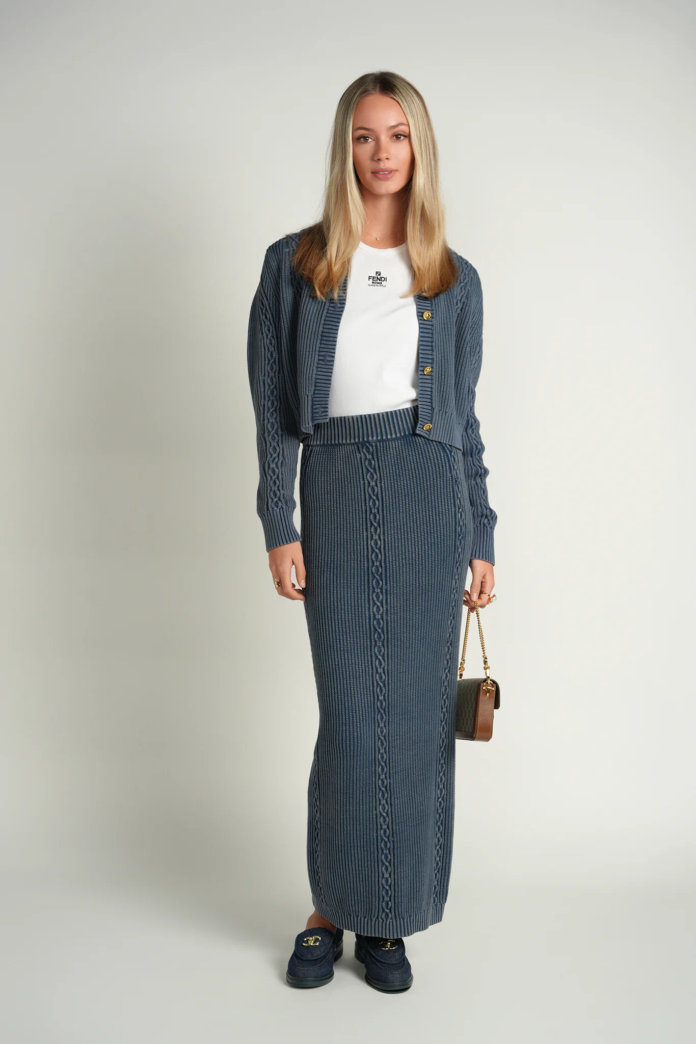 Ellie Makir Denim Cable Cardigan - Image 3