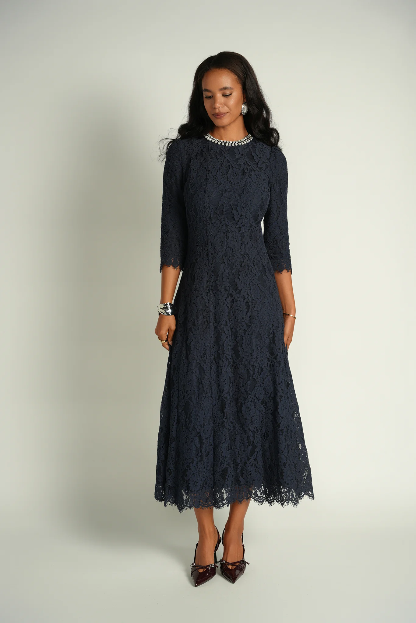 Ellie Makir Embellished Lace Midi Dress - Image 2