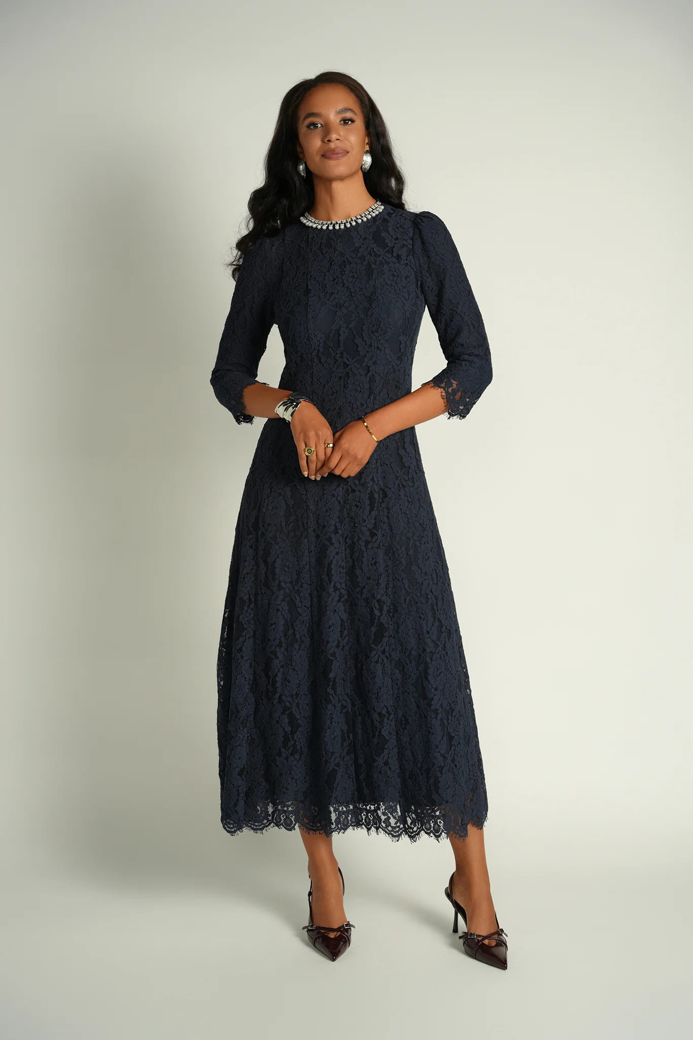 Ellie Makir Embellished Lace Midi Dress - Image 3