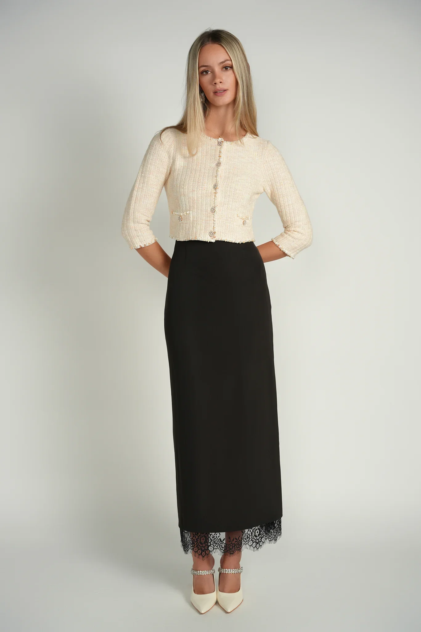 Ellie Makir Pearl Textured Cardigan - Image 2